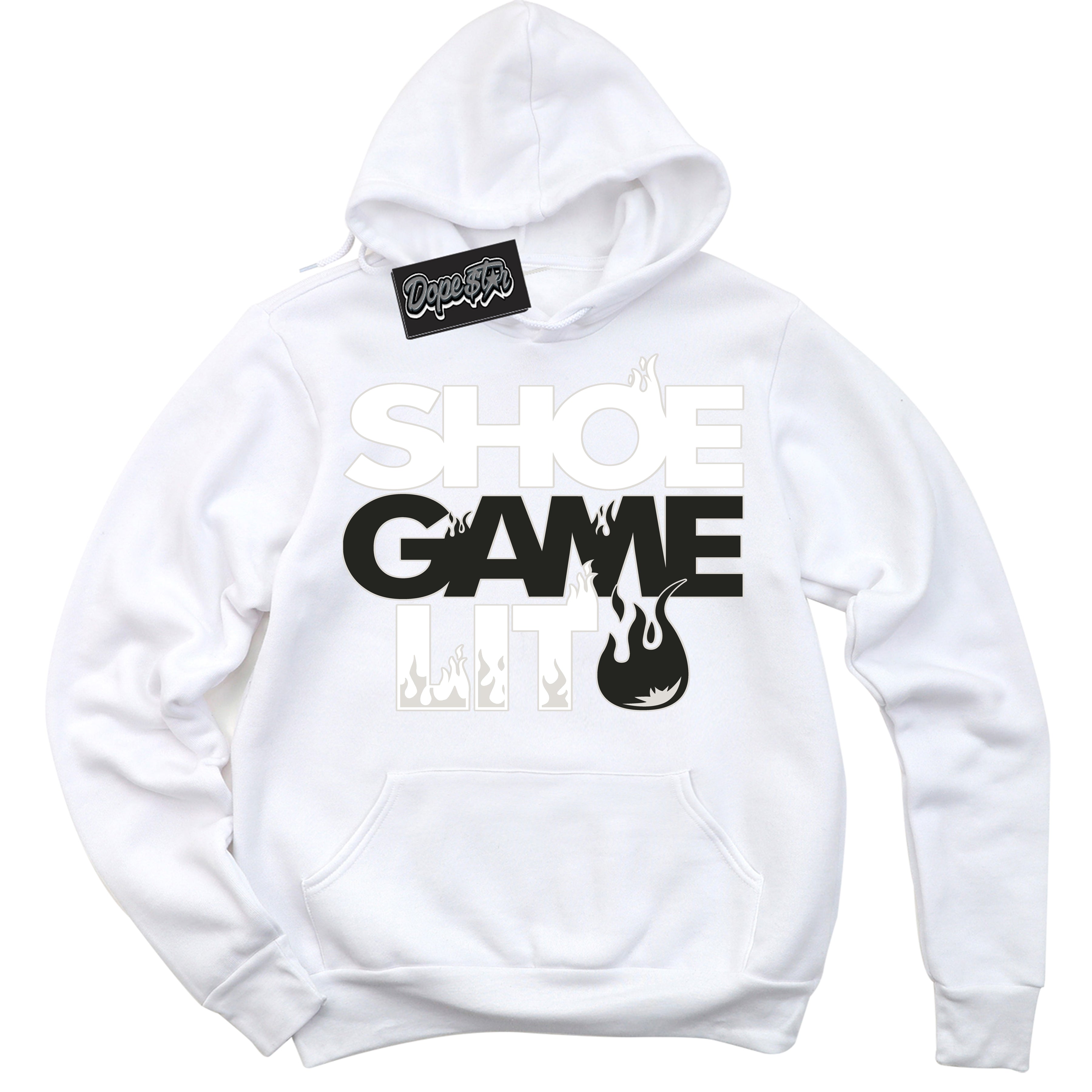 Cool White Hoodie with “ Shoe Game Lit '' design that Perfectly Matches Stadium 90 Sail Black Sneakers.