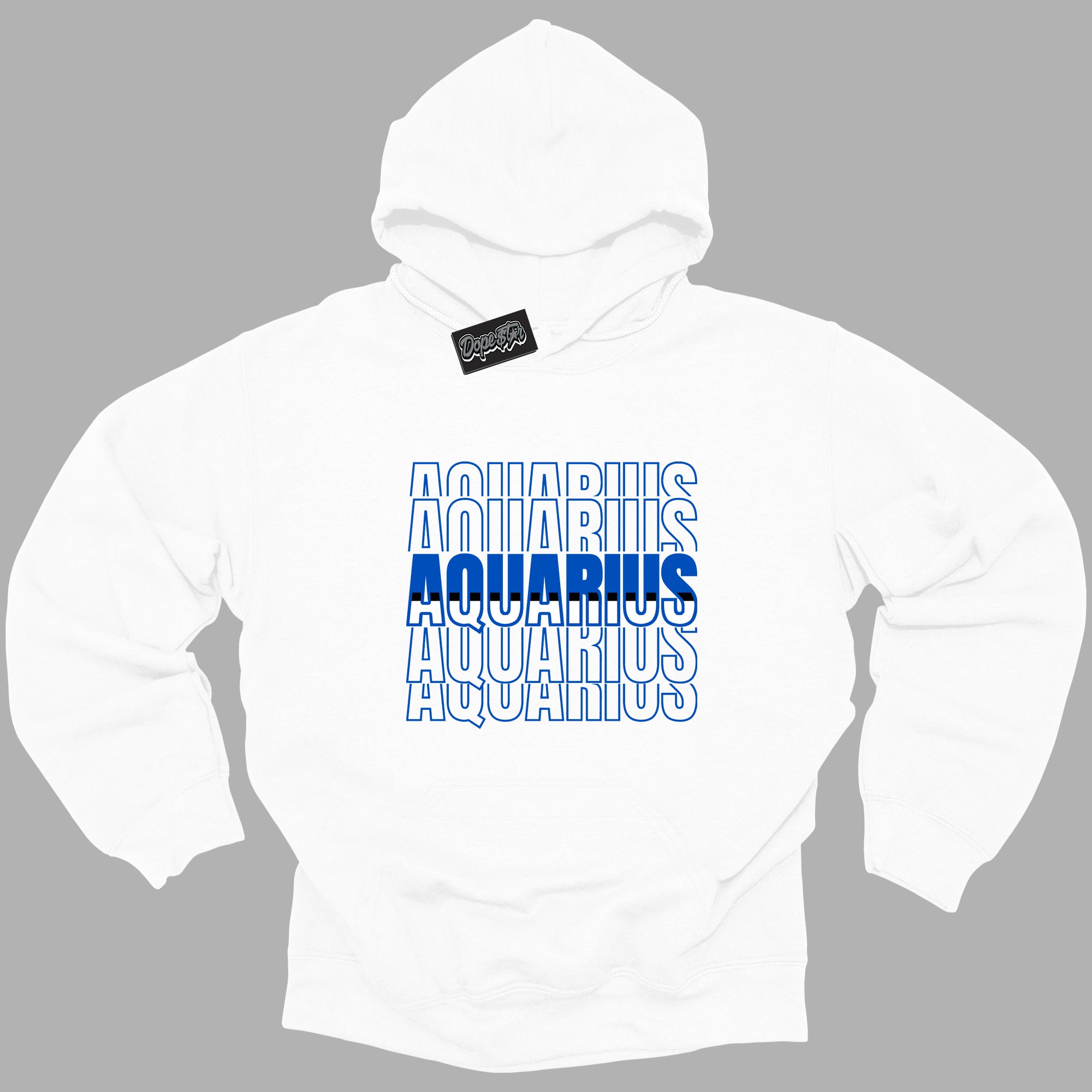 Cool White Hoodie with “ Aquarius ” design that Perfectly Matches Royal Reimagined 1s Sneakers.