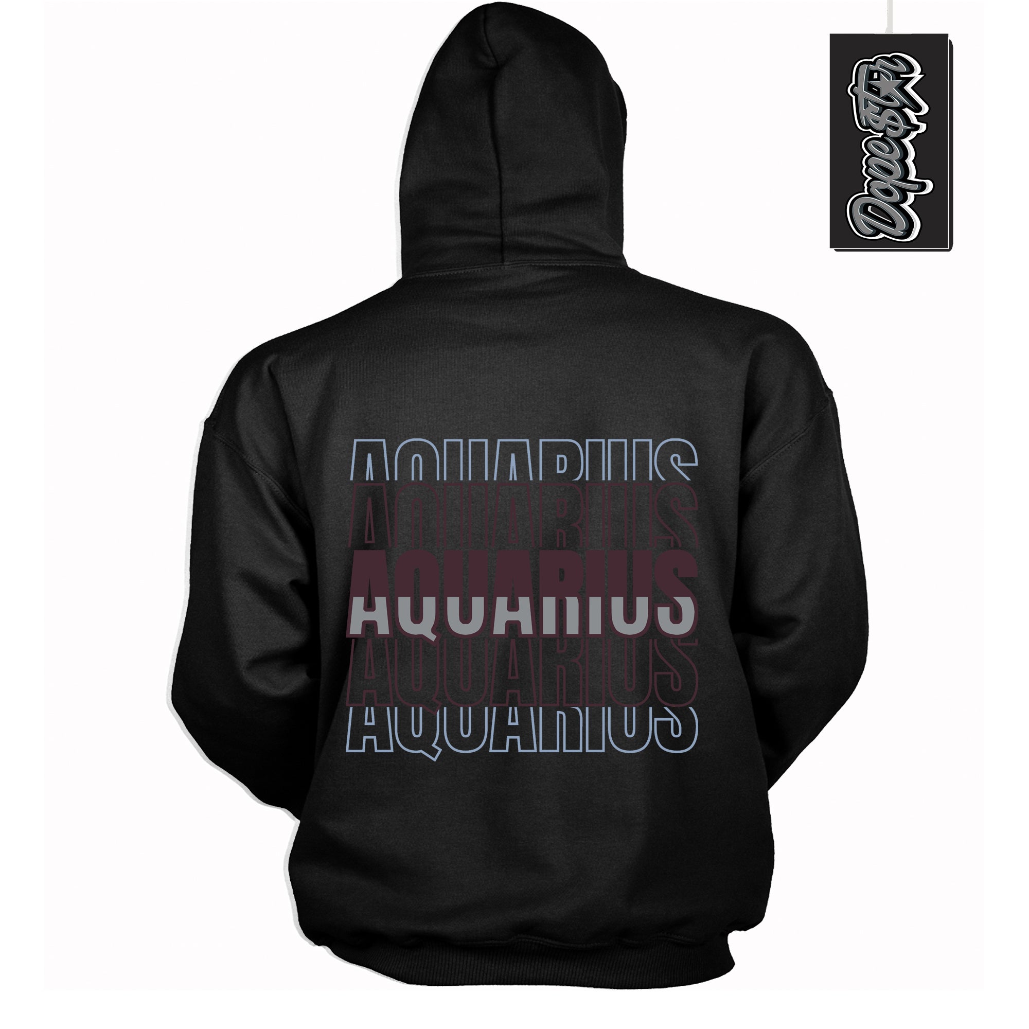 Cool Black Hoodie with “ Aquarius ” design that Perfectly Matches Burgundy 5s Sneakers.
