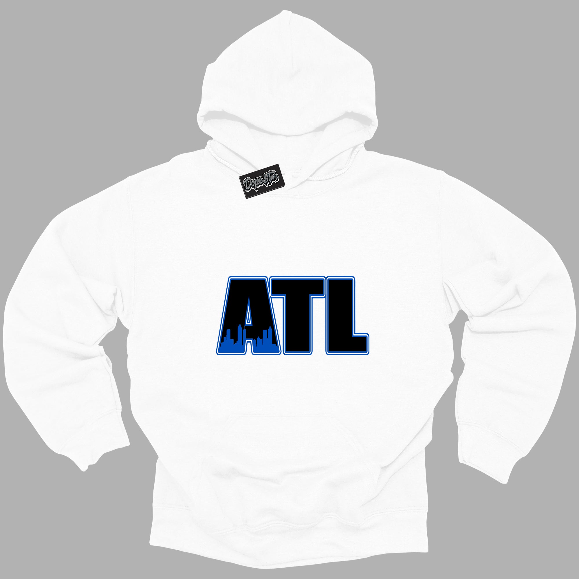 Cool White Hoodie with “ Atlanta ” design that Perfectly Matches Royal Reimagined 1s Sneakers.