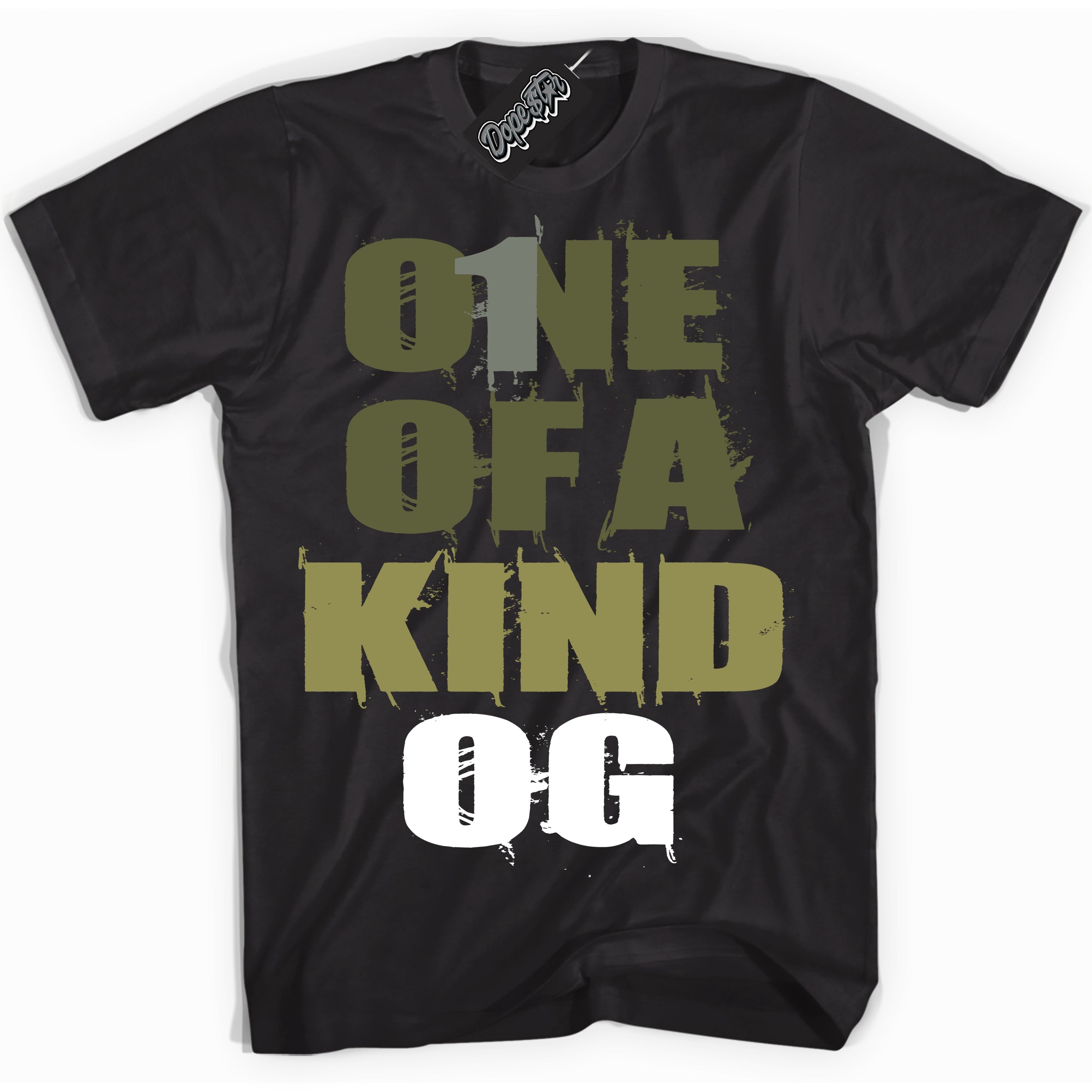 Cool Black graphic tee with “ One Of A Kind OG ” print, that perfectly matches Craft Olive 4s sneakers