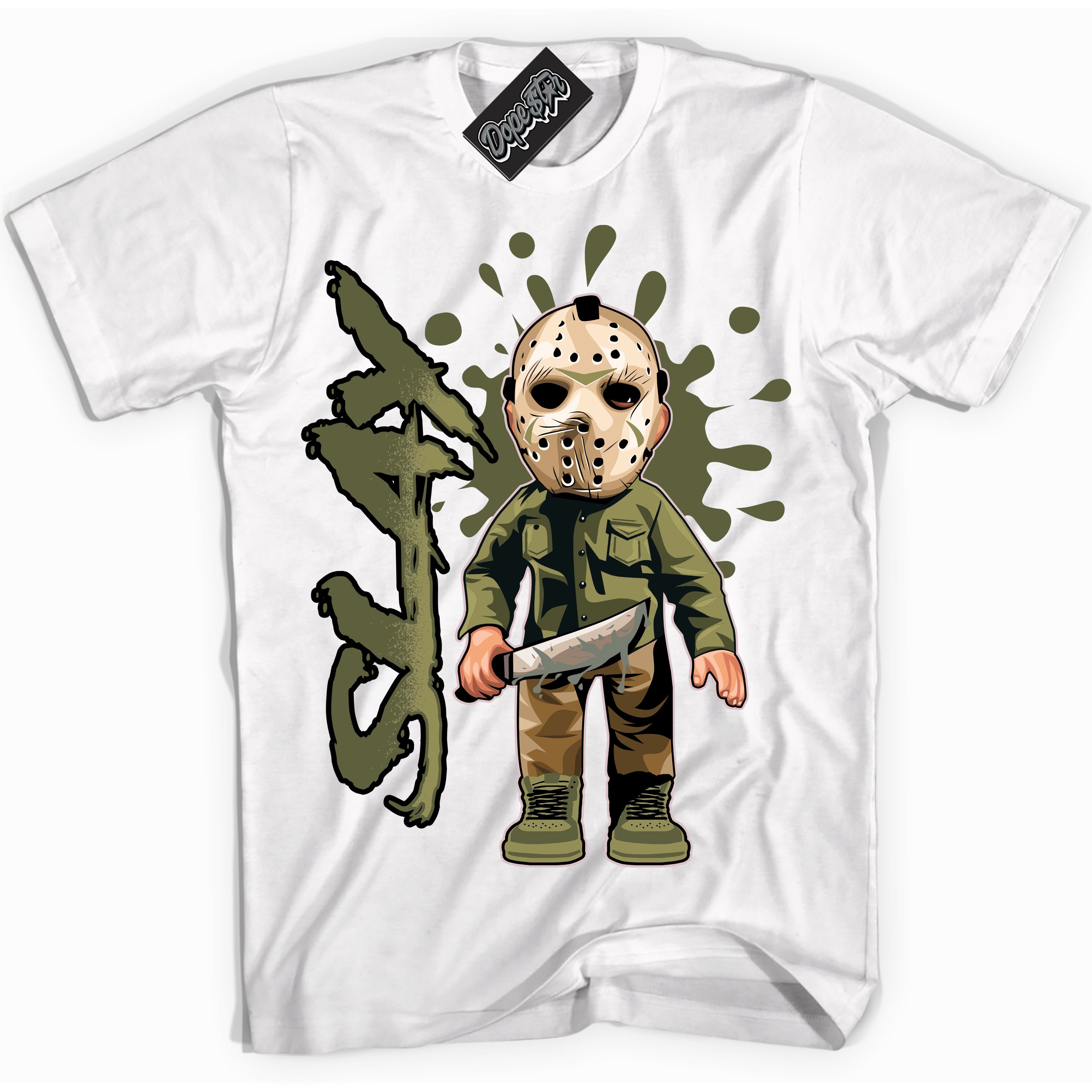 Cool White graphic tee with “ SLAY ” print, that perfectly matches Craft Olive 4s sneakers