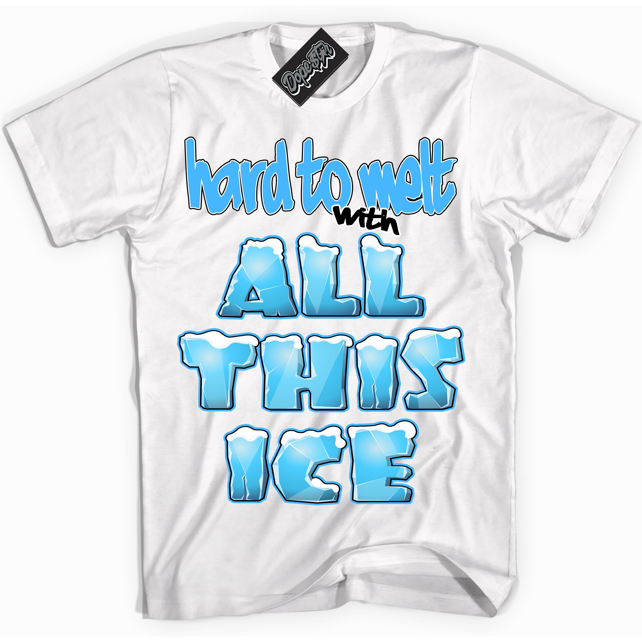 Cool White graphic tee with “ All This Ice ” design, that perfectly matches Powder Blue 9s sneakers