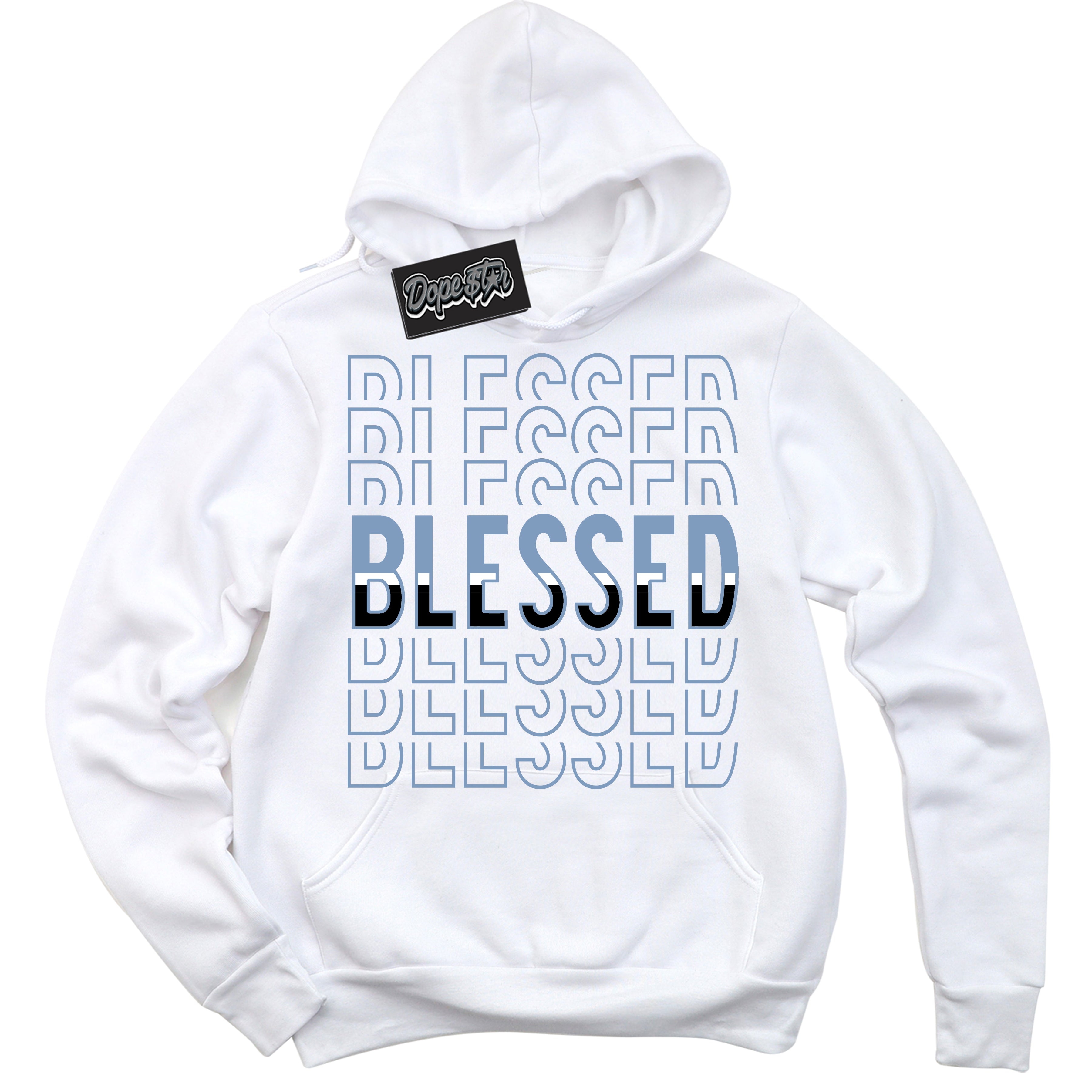 Cool White Hoodie with “ Blessed Stacked ” design that Perfectly Matches Reverse Oreo 6s Sneakers.