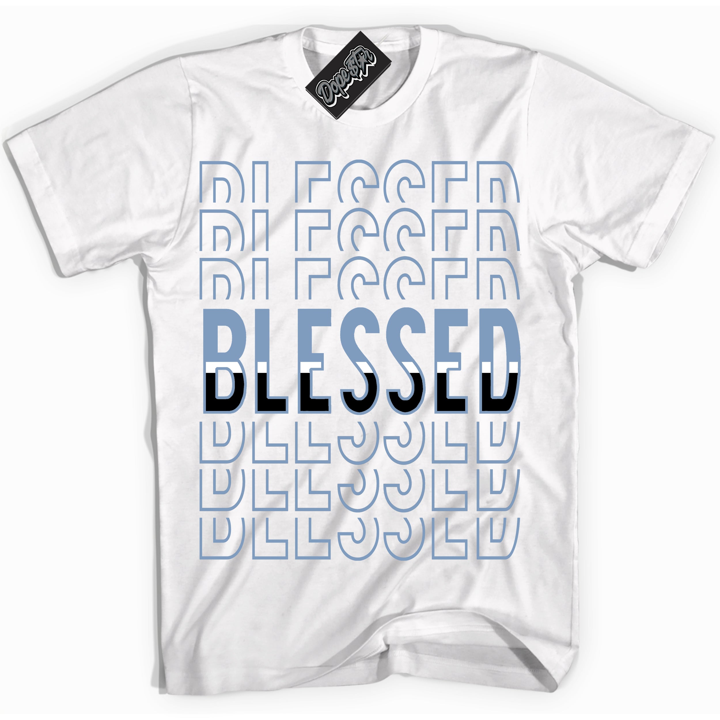 Cool White Shirt with “ Blessed Stacked” design that perfectly matches Reverse Oreo 6s Sneakers.