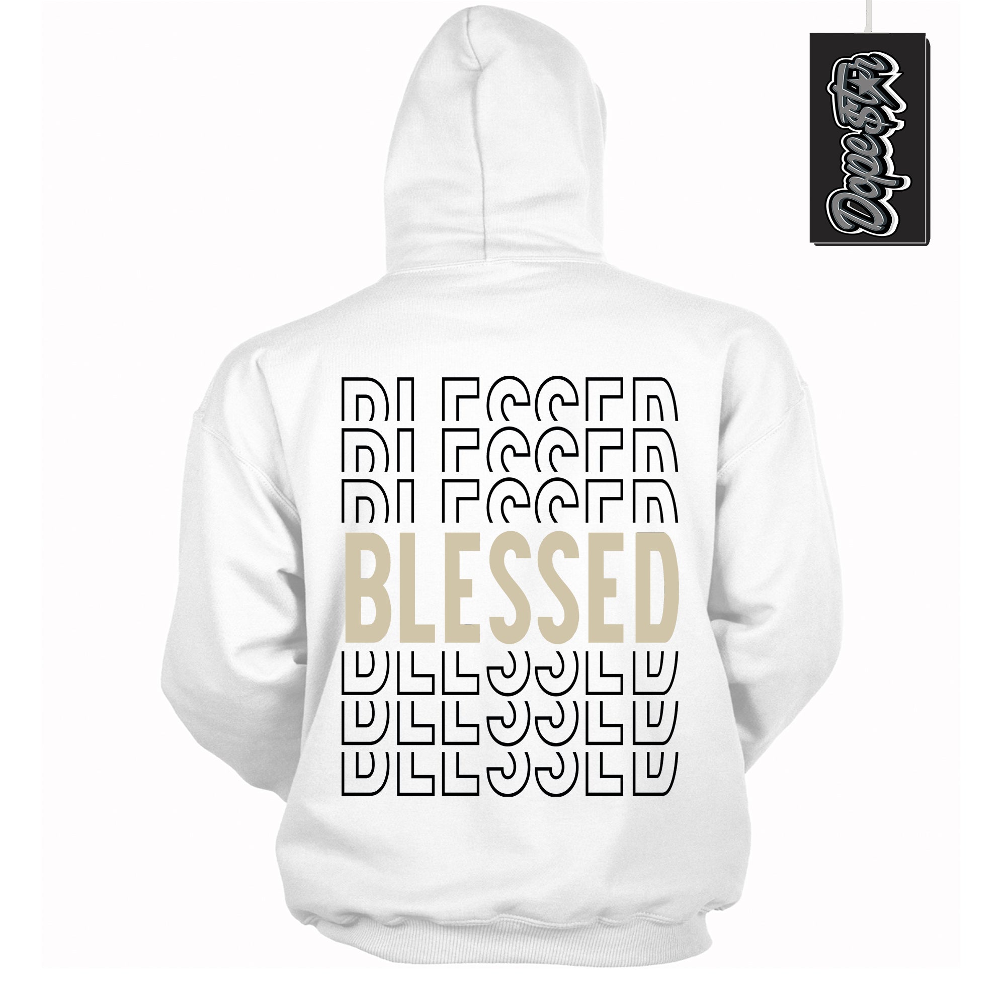 Cool White Hoodie with “ Blessed Stacked ” design that Perfectly Matches Gratitude 11s Sneakers.