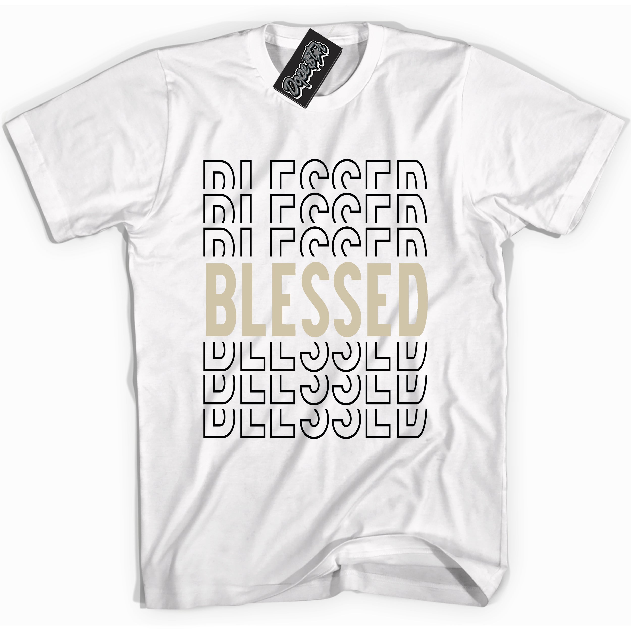 Cool White graphic tee with “ Blessed ” print, that perfectly matches GRATITUDE 11s sneakers