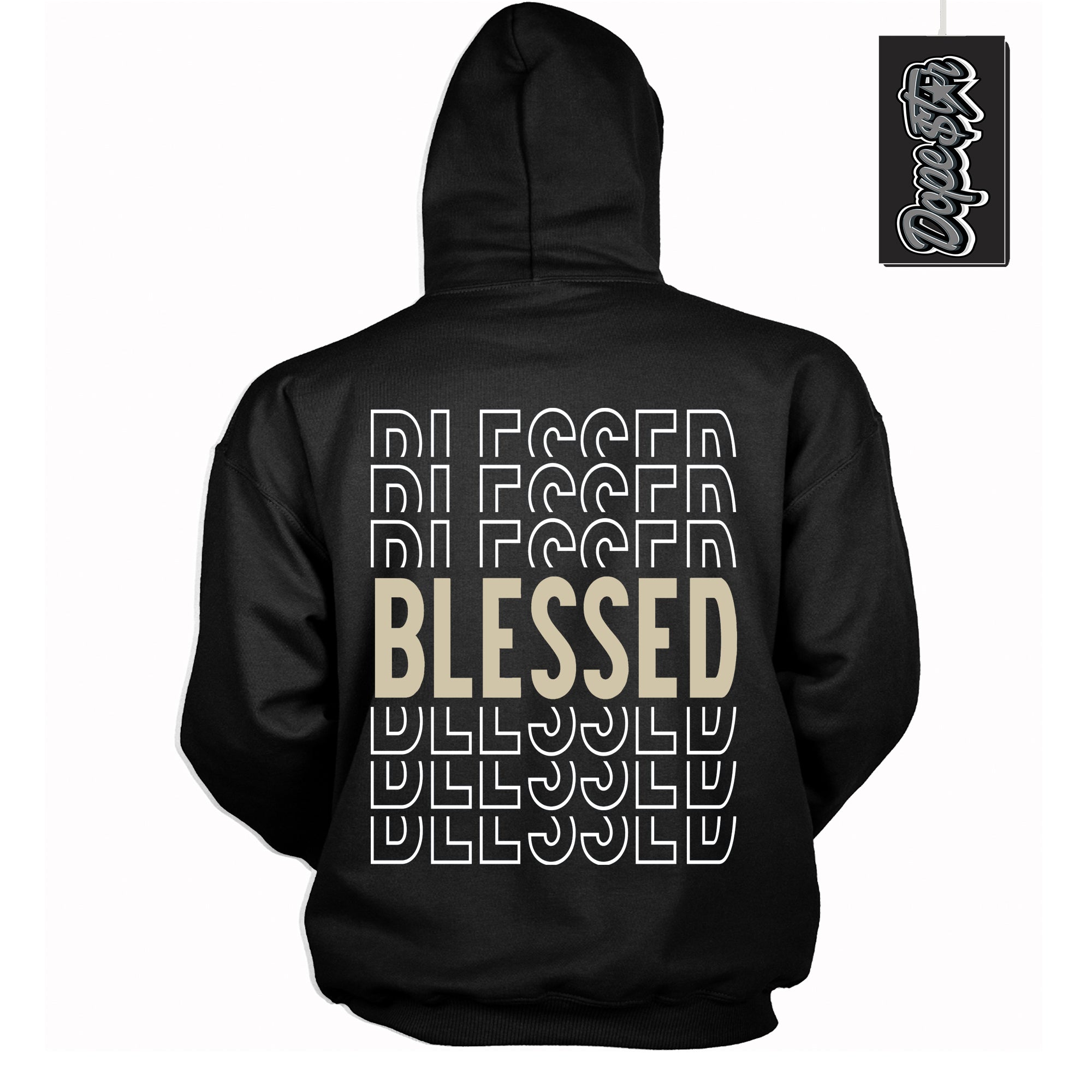 Cool Black Hoodie with “ Blessed Stacked ” design that Perfectly Matches Gratitude 11s Sneakers.