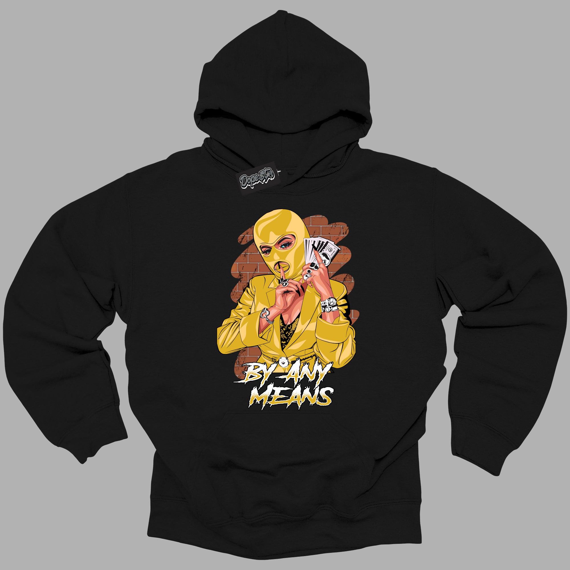 Cool Black Hoodie with “By Any Means ” design that Perfectly Matches Yellow Ochre 6s Sneakers.