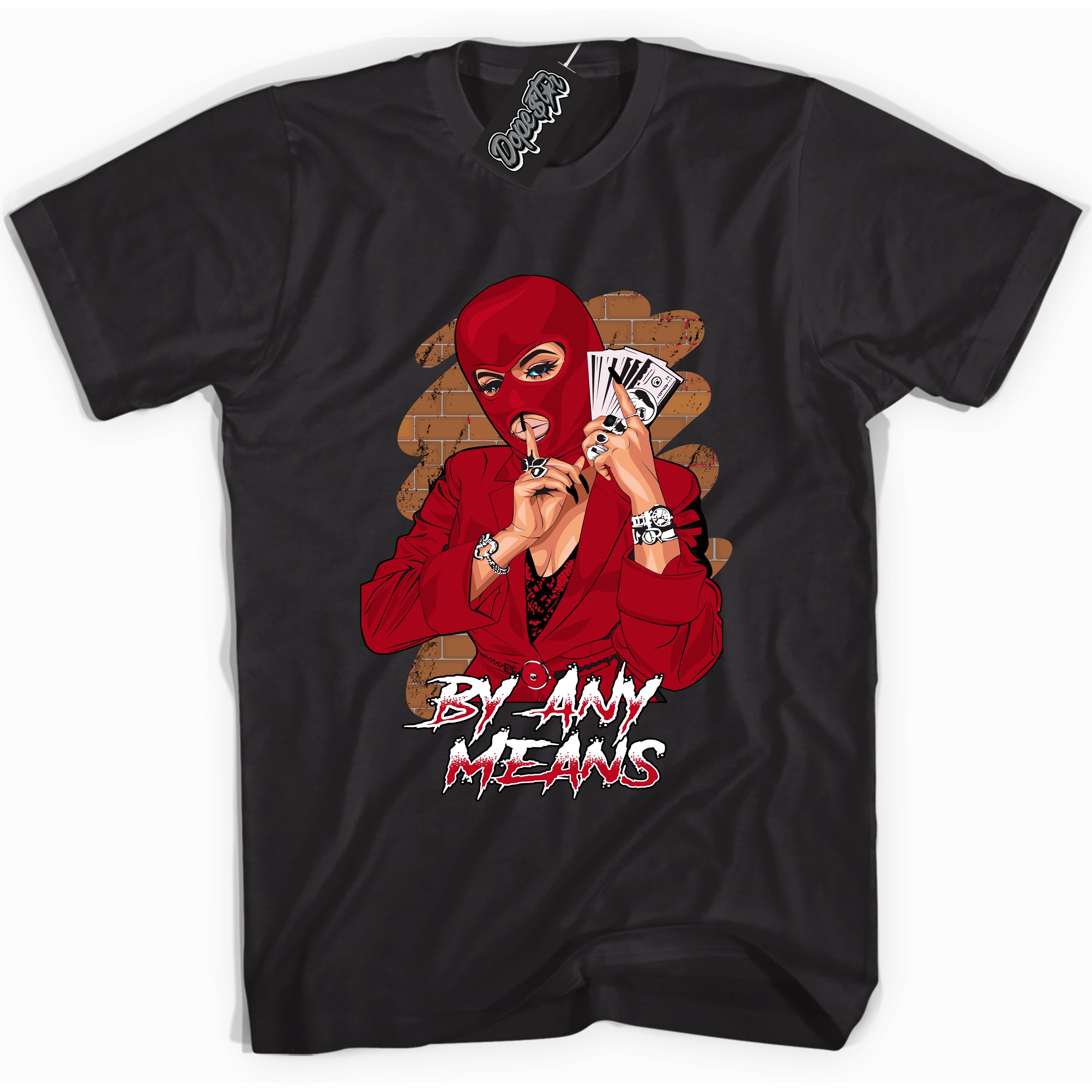 Cool Black Shirt with “ By Any Means” design that perfectly matches Bred Reimagined 4s Jordans.