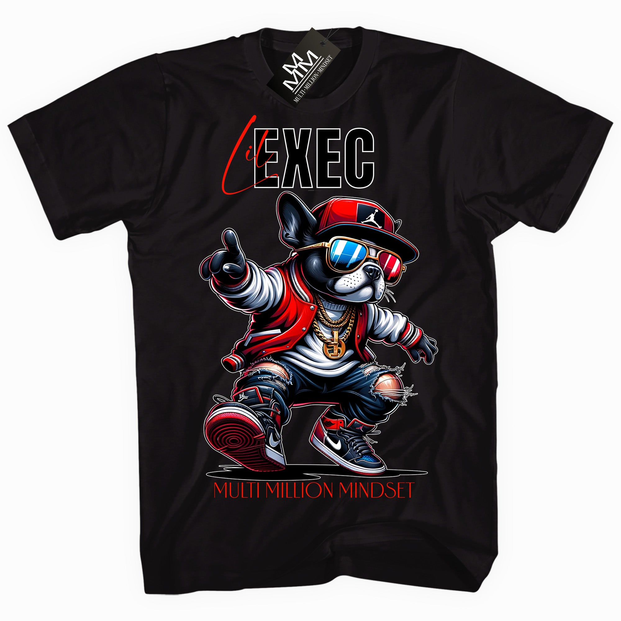 Mind Blowin lil EXEC® Big Boss Red Graphic Black Tee By Multi Million Mindset®