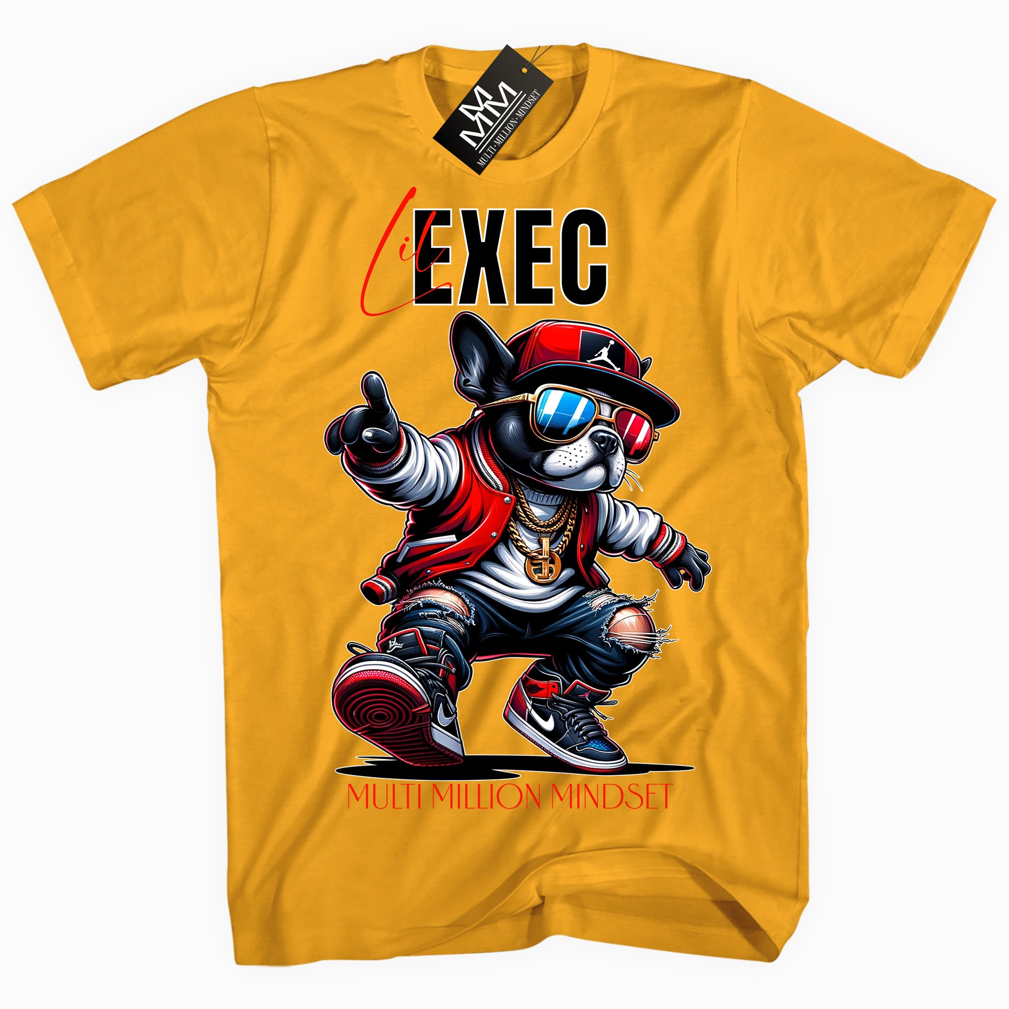 Mind Blowin lil EXEC® Big Boss Red Graphic Gold Tee By Multi Million Mindset®