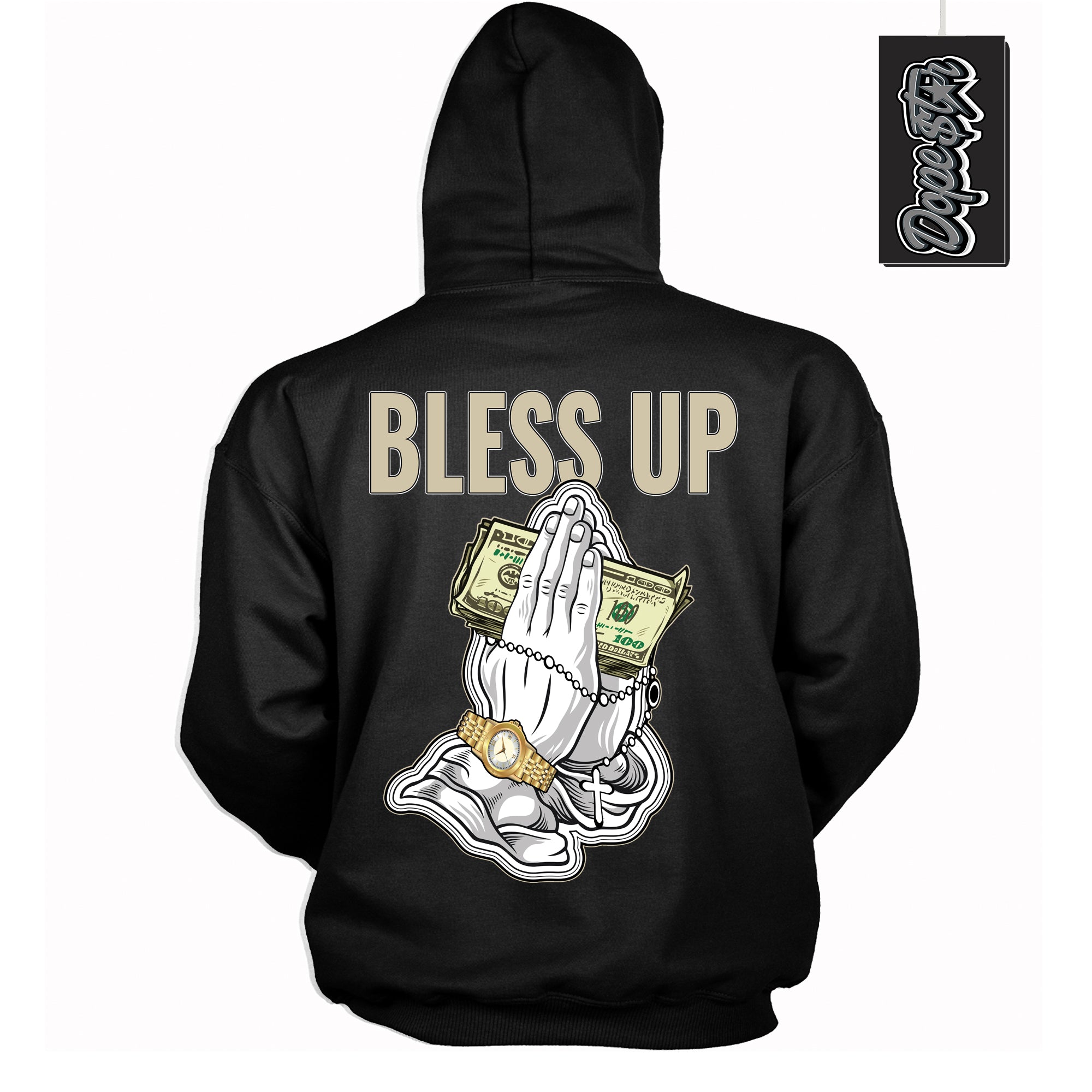 Cool Black Hoodie with “ Bless Up ” design that Perfectly Matches Gratitude 11s Sneakers.