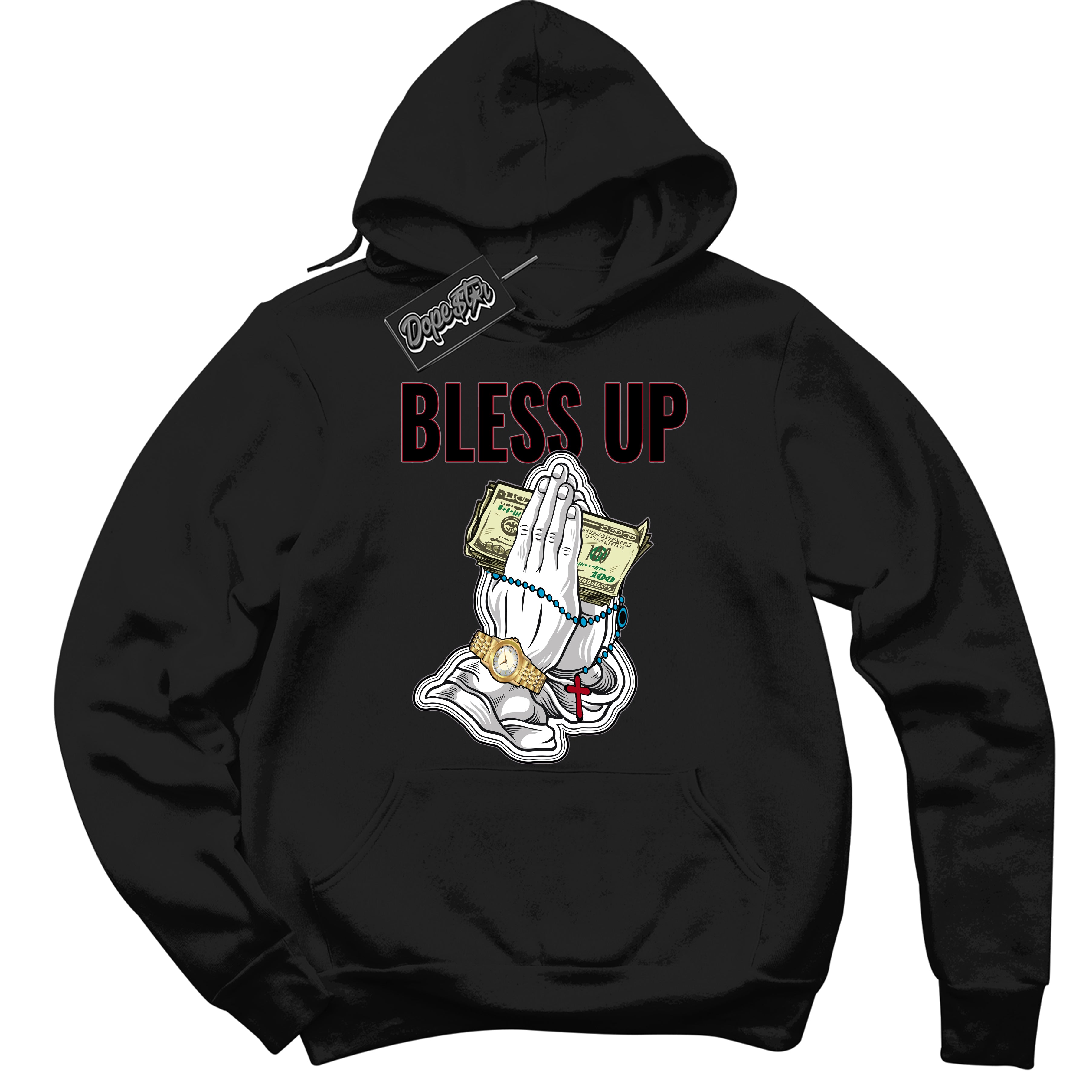 Cool Black Hoodie with “ Bless Up ” design that Perfectly Matches Bred Reimagined 4s Jordans.