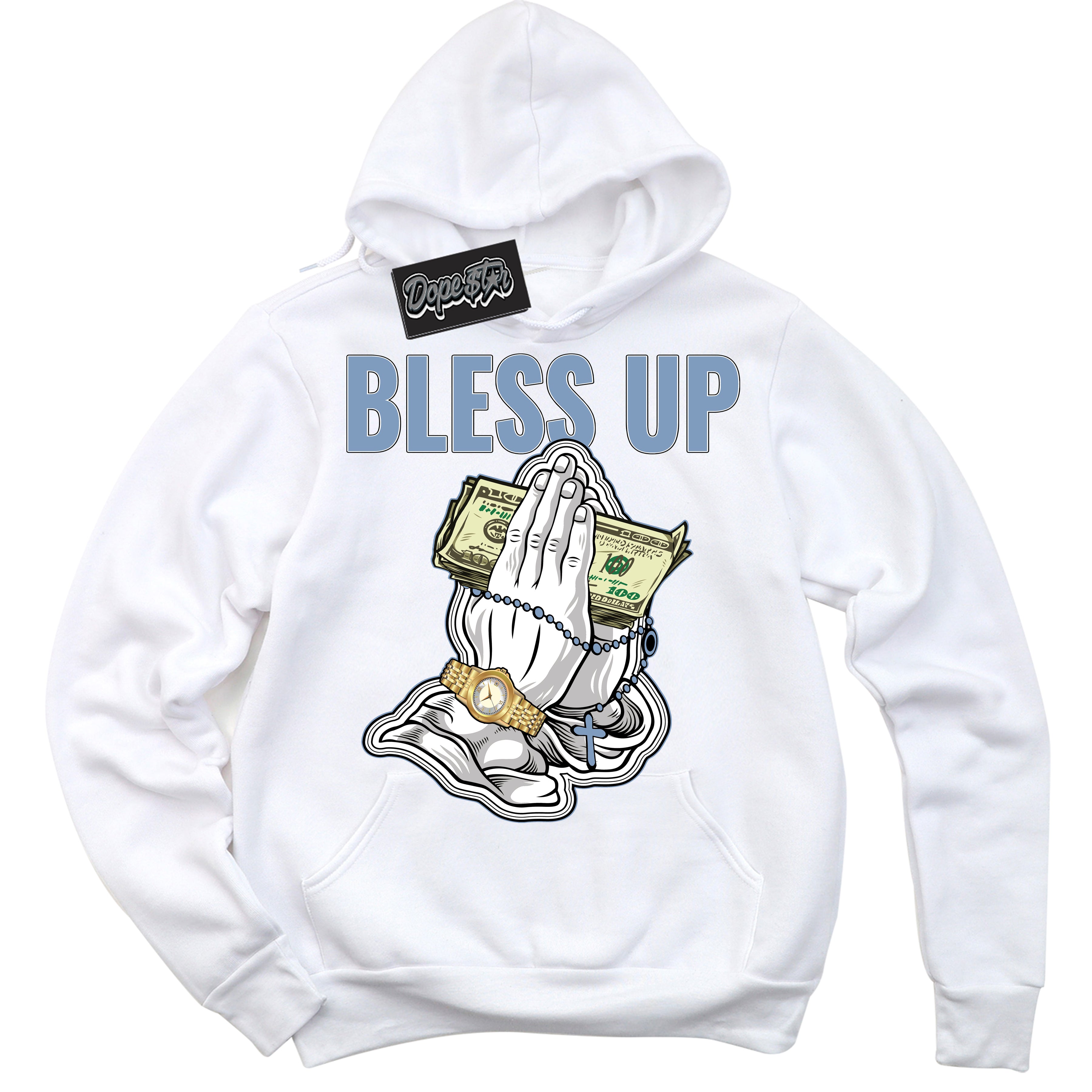 Cool White Hoodie with “ Bless Up ” design that Perfectly Matches Reverse Oreo 6s Sneakers.
