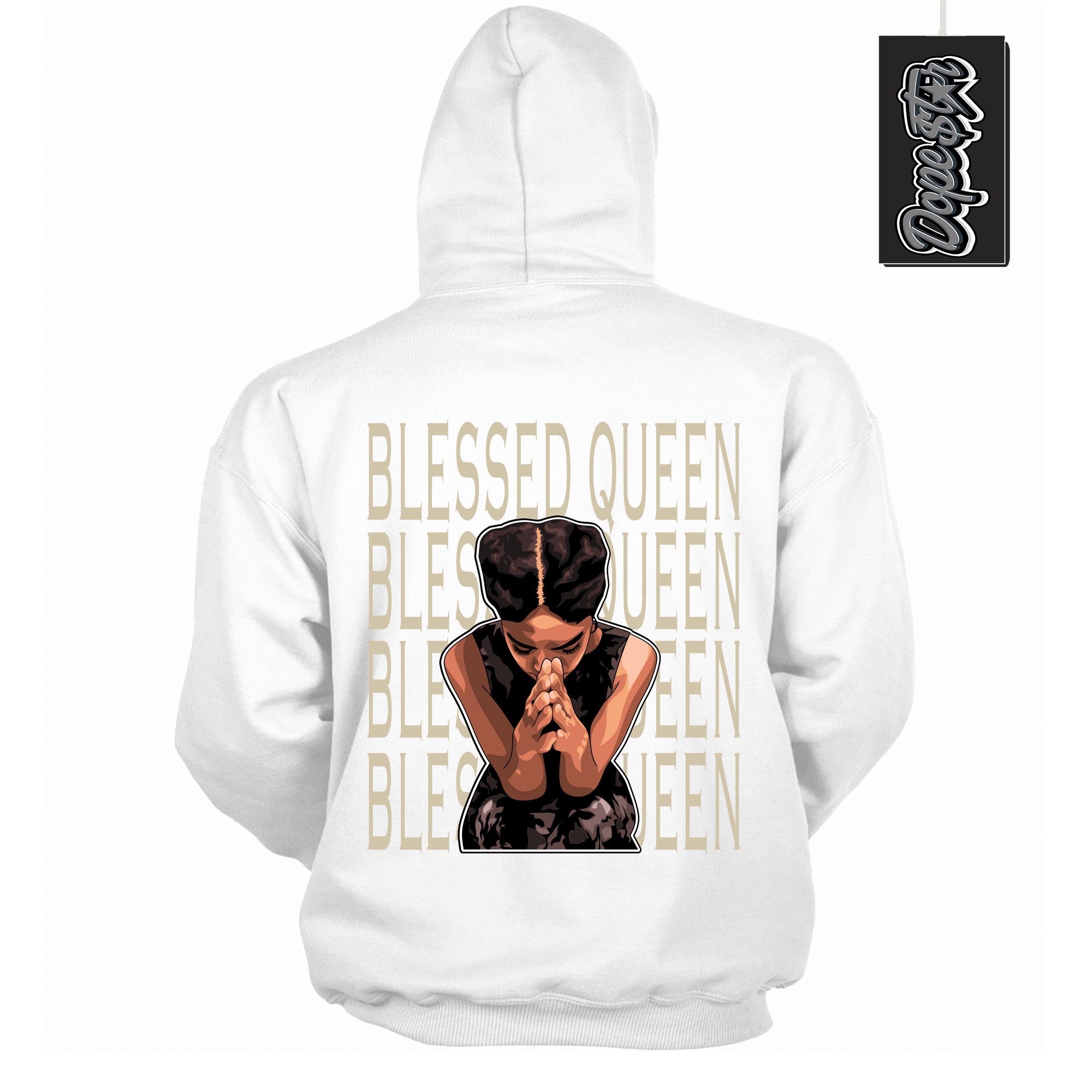 Cool White Hoodie with “ Blessed Queen ” design that Perfectly Matches Gratitude 11s Sneakers.