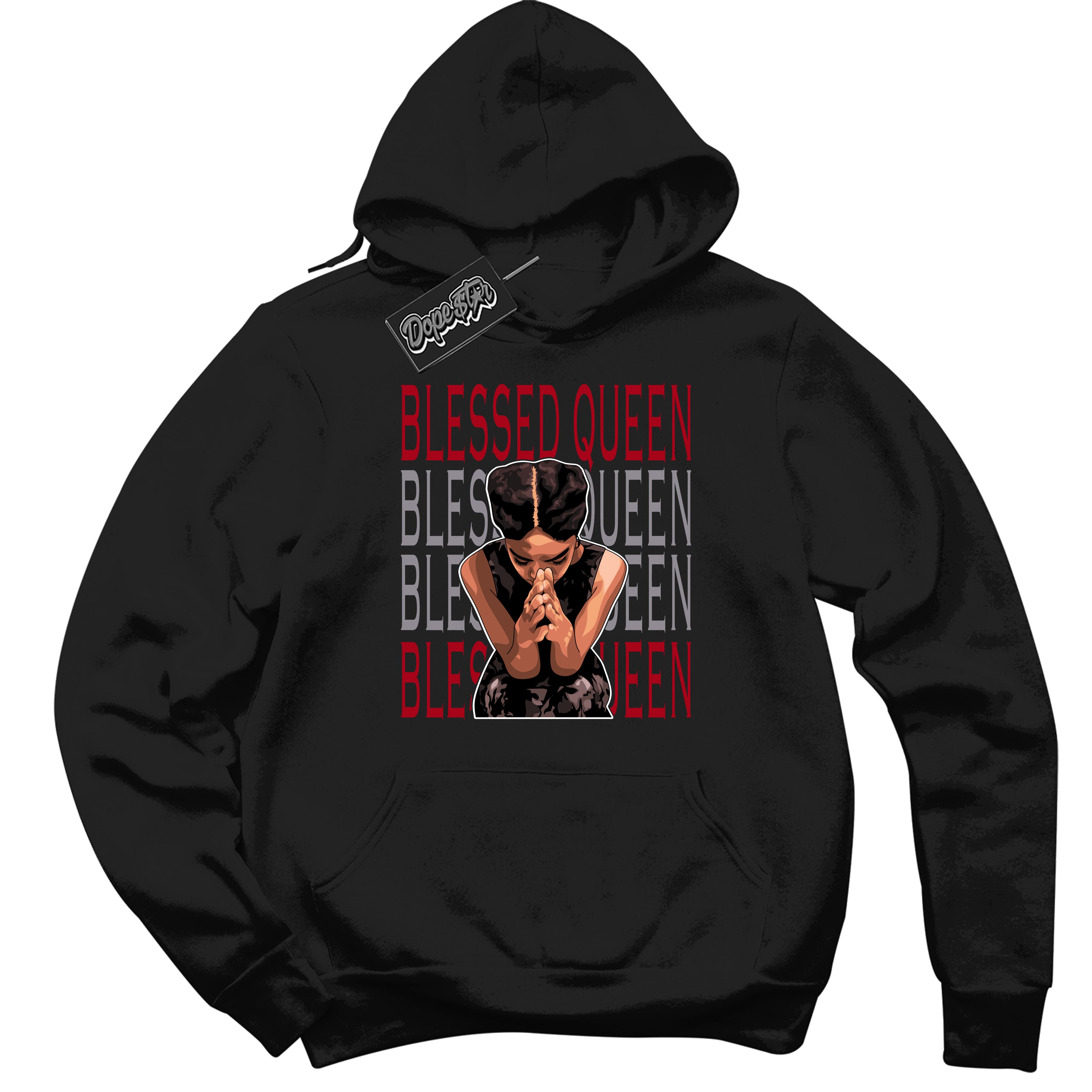 Cool Black Hoodie with “ Blessed Queen ” design that Perfectly Matches Bred Reimagined 4s Jordans.
