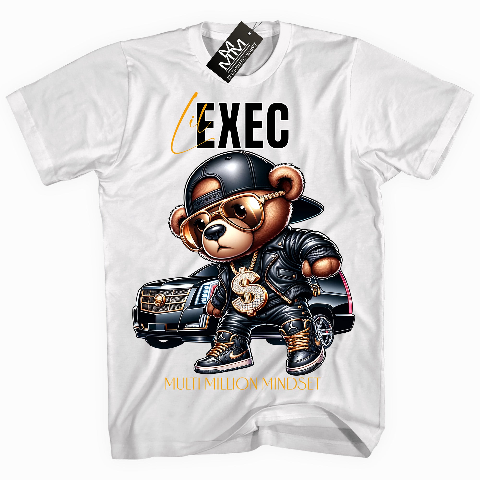Mind Blowin lil EXEC® Caddy Bear Graphic White Tee By Multi Million Mindset®