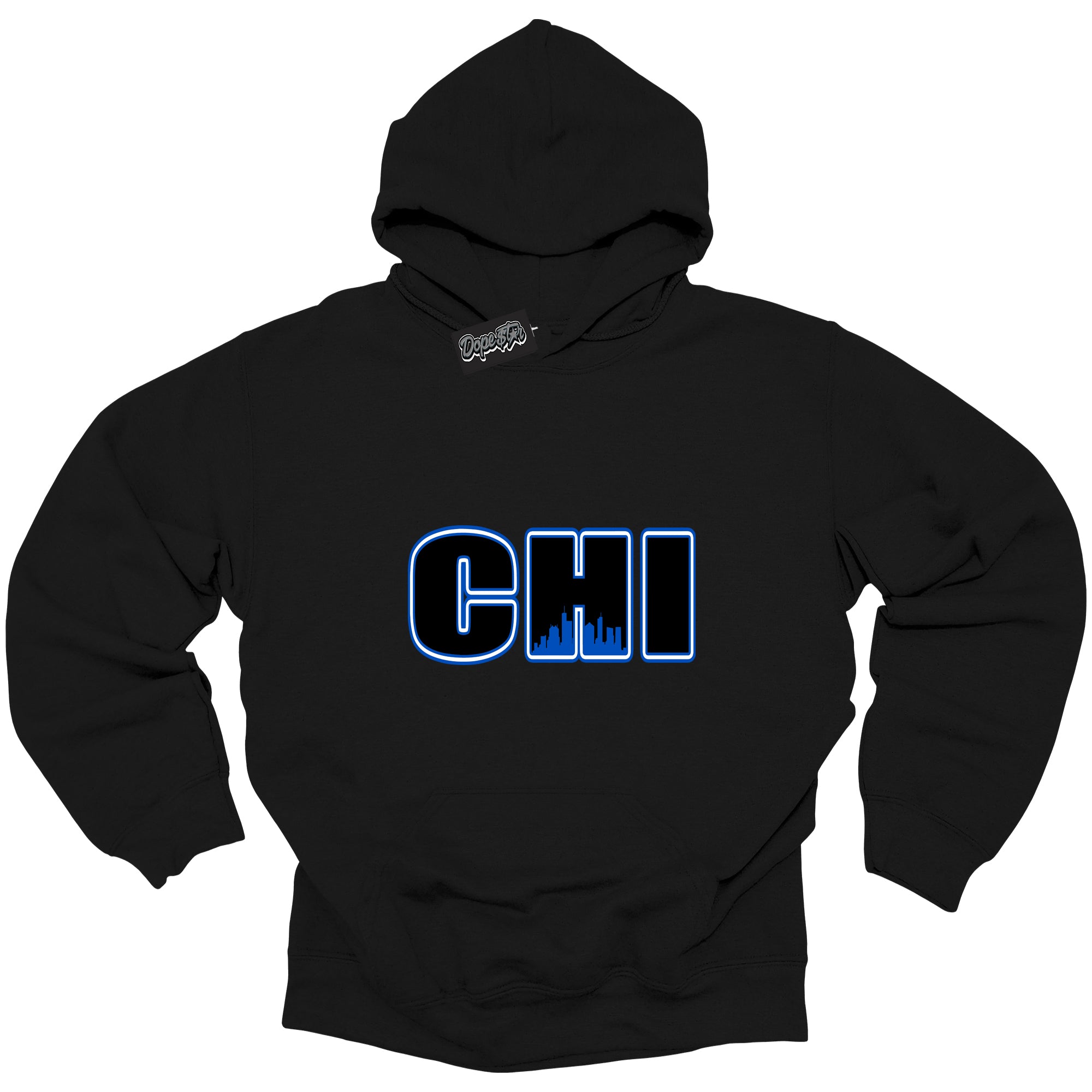 Cool Black Hoodie with “ Chicago ” design that Perfectly Matches Royal Reimagined 1s Sneakers.