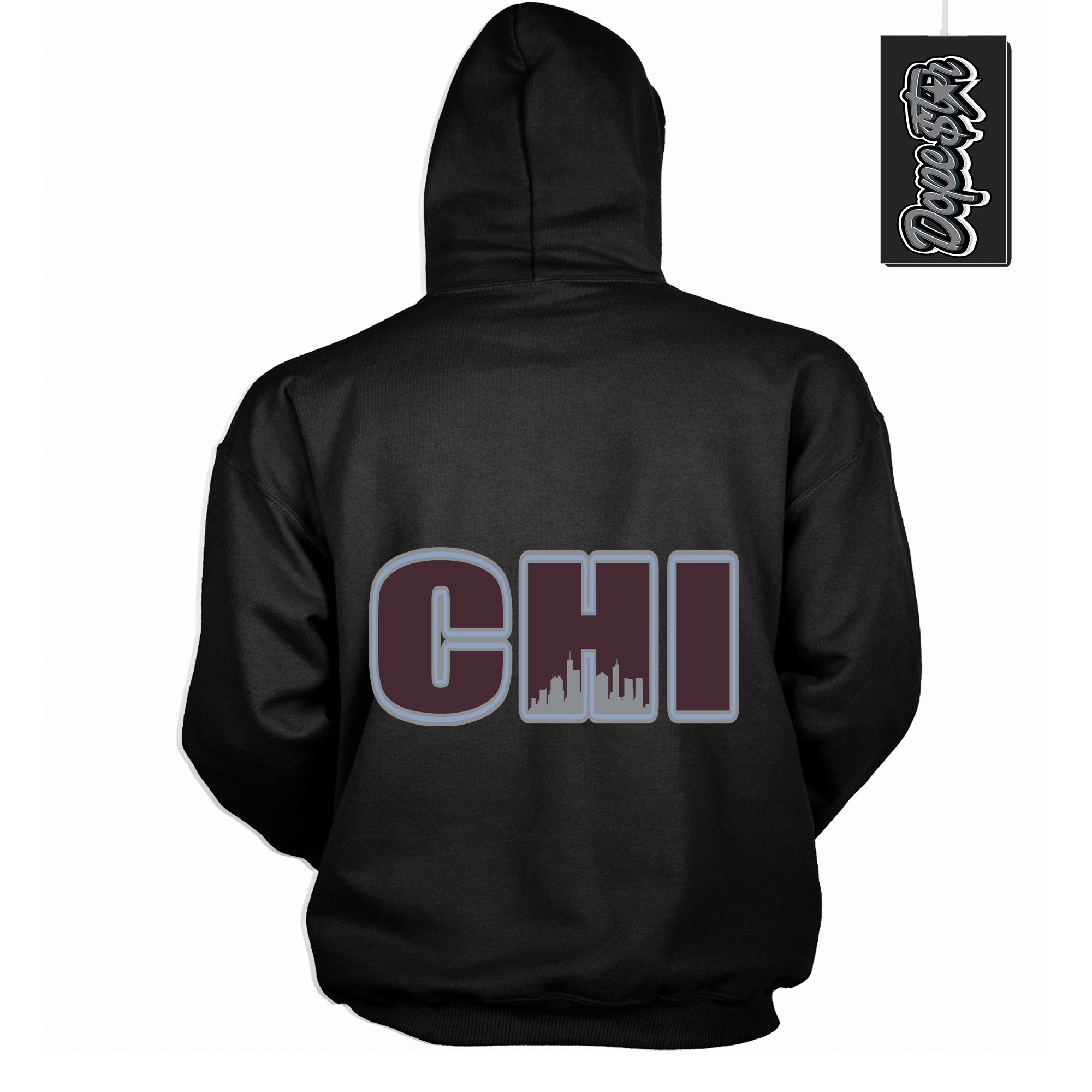 Cool Black Hoodie with “ Chicago ” design that Perfectly Matches Burgundy 5s Sneakers.