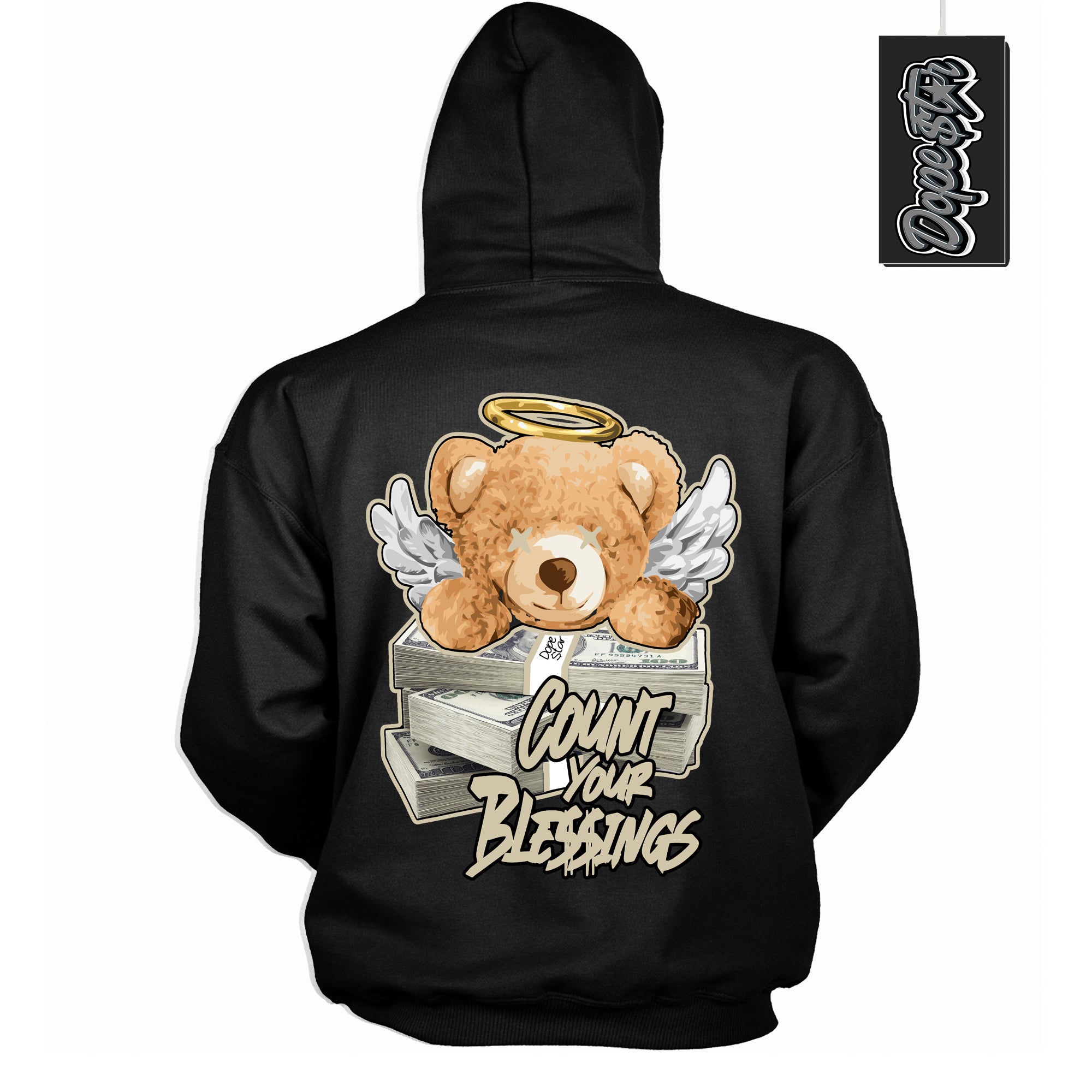 Cool Black Hoodie with “ Count Your Blessings ” design that Perfectly Matches Gratitude 11s Sneakers.