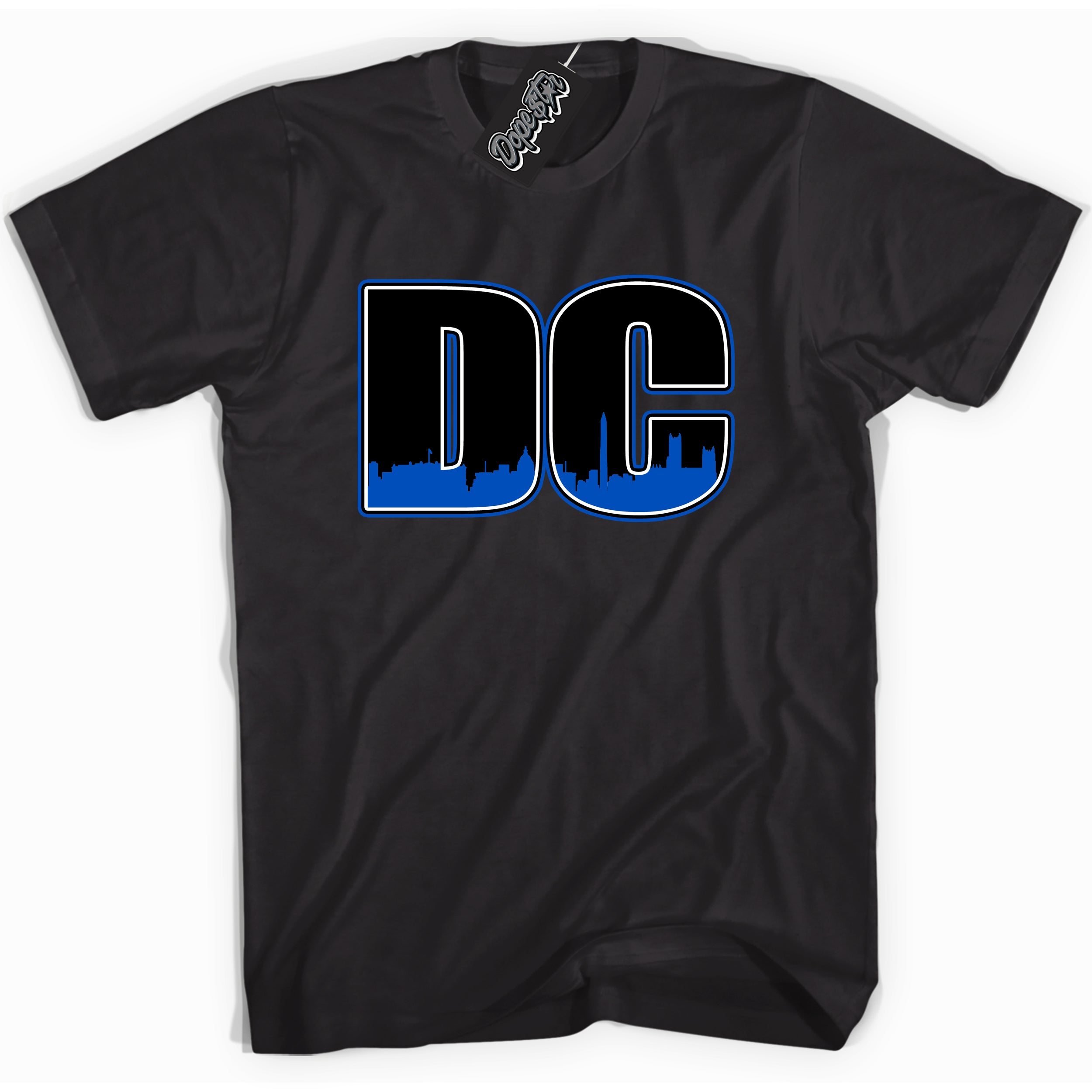 Cool Black graphic tee with DC print, that perfectly matches OG Royal Reimagined 1s sneakers