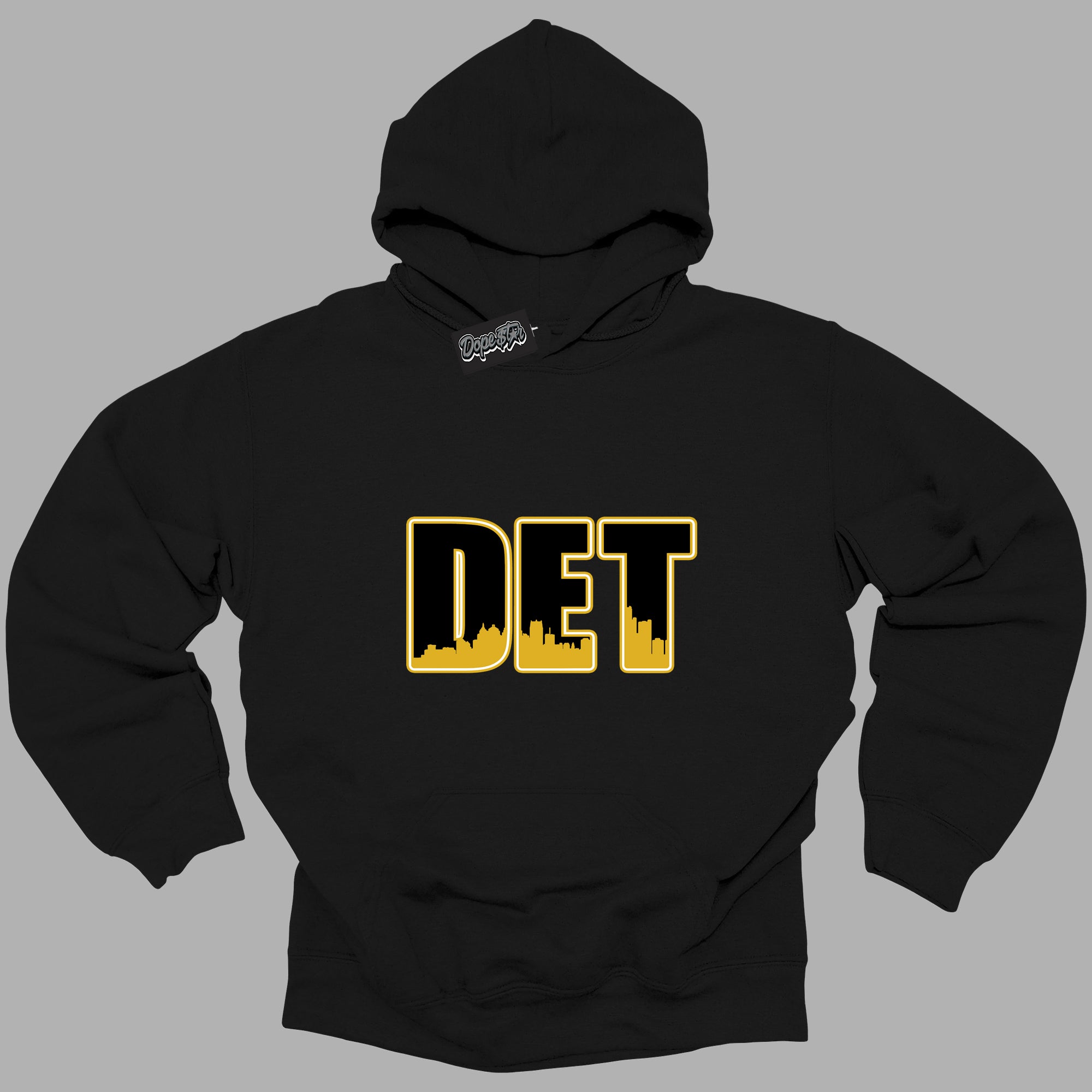 Cool Black Hoodie with “ Detroit ” design that Perfectly Matches Yellow Ochre 6s Sneakers.