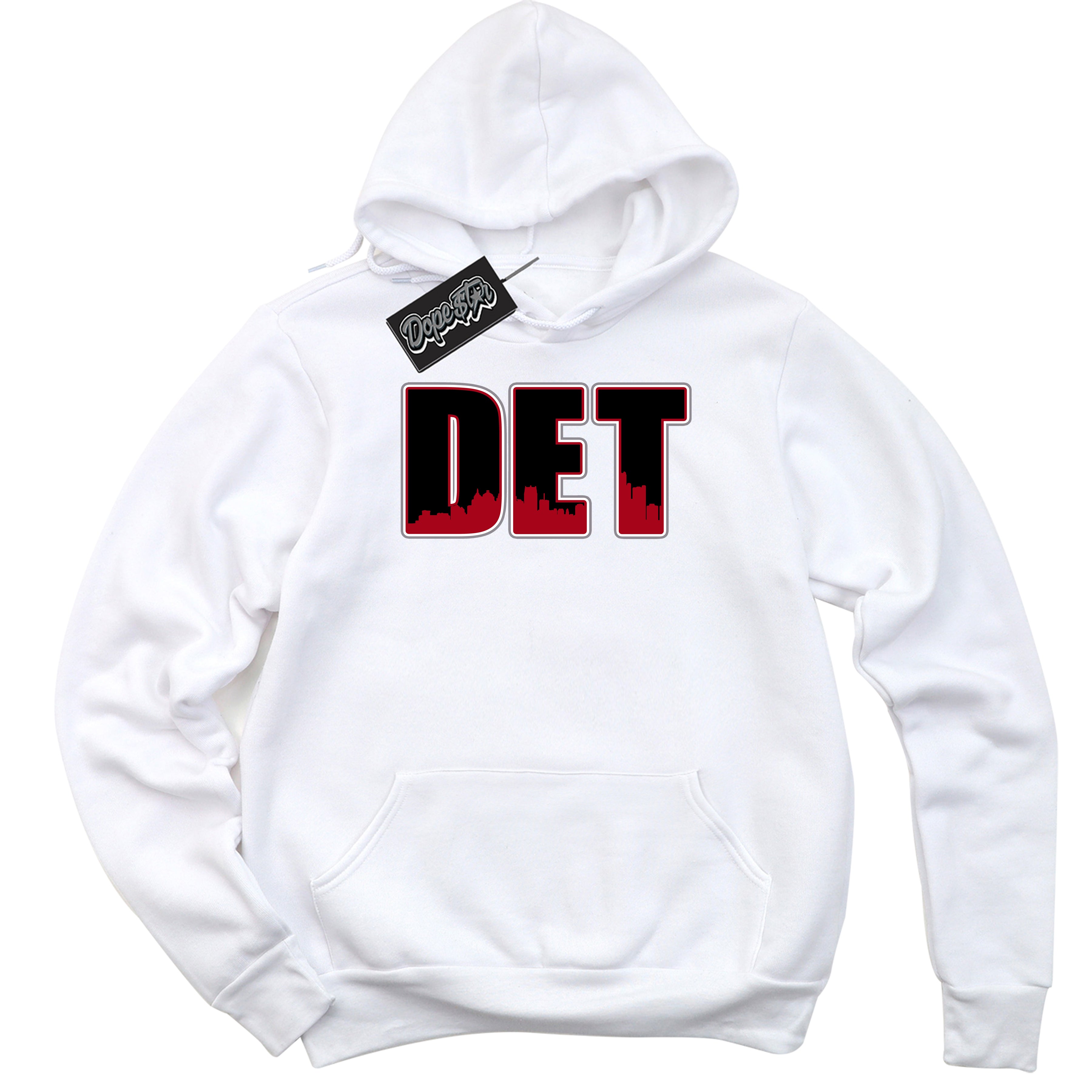 Cool White Hoodie with “ Detroit ” design that Perfectly Matches Bred Reimagined 4s Jordans.