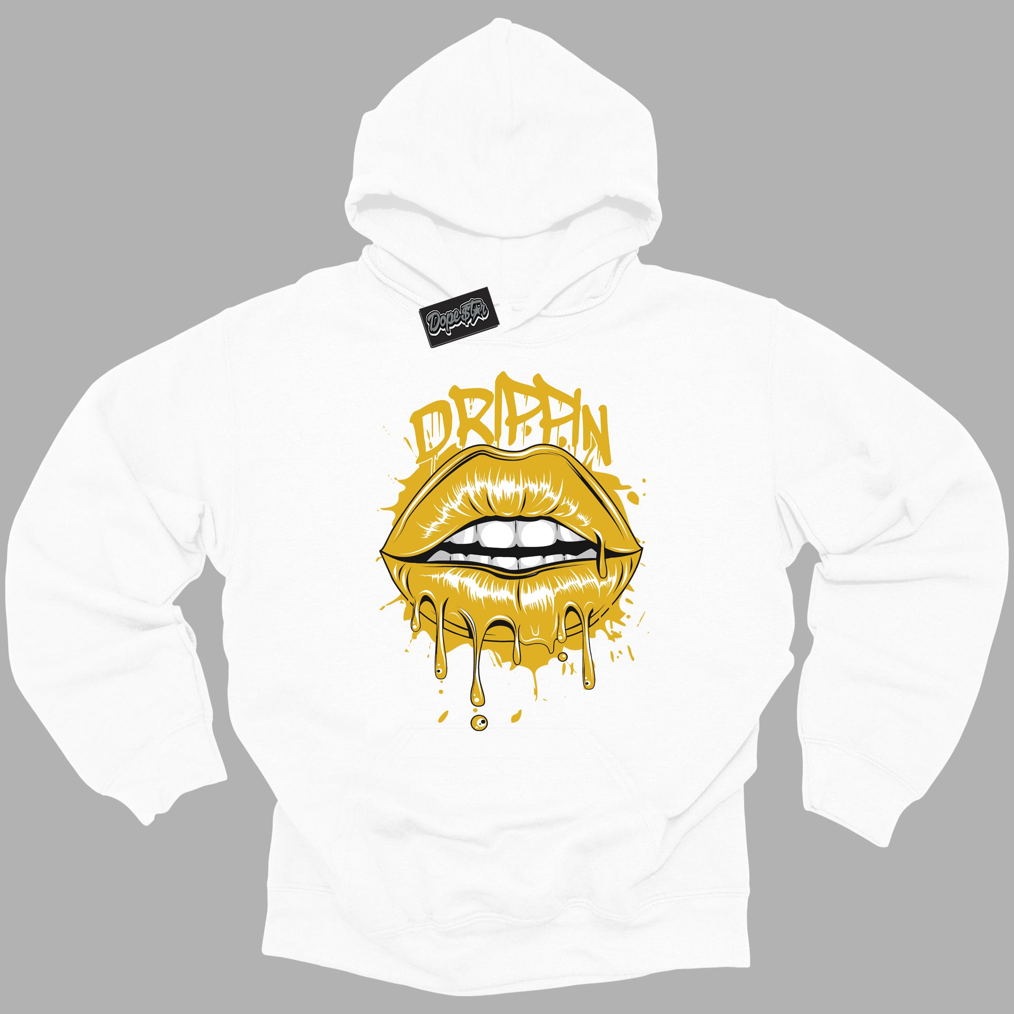 Cool White Hoodie with “ Drippin ” design that Perfectly Matches Yellow Ochre 6s Sneakers.