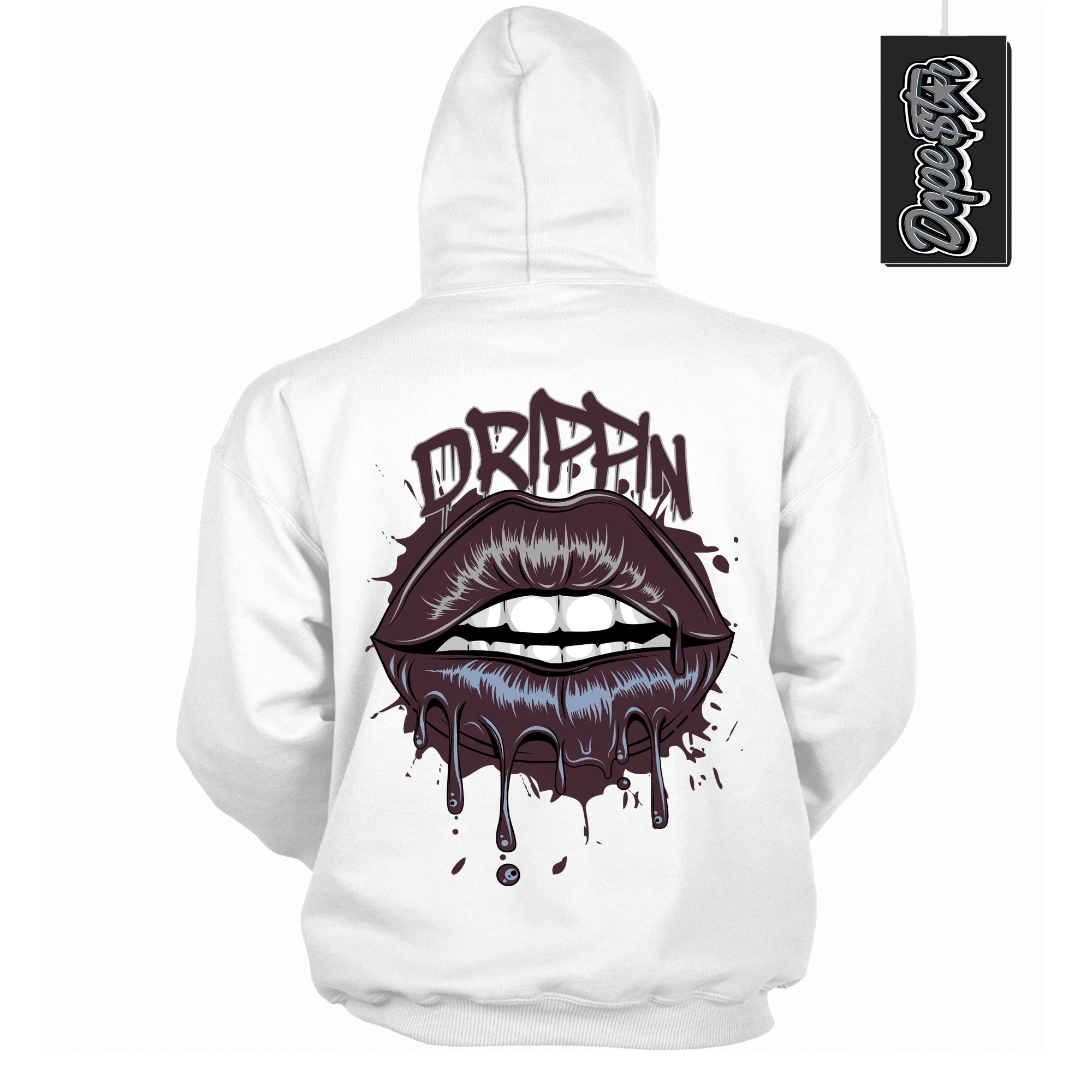 Cool White Hoodie with “ Drippin ” design that Perfectly Matches Burgundy 5s Sneakers.