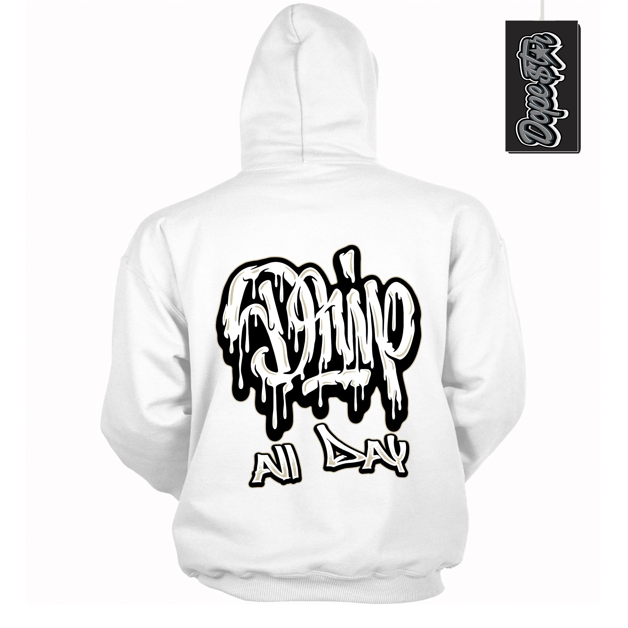 Cool White Hoodie with “ Drip All Day ” design that Perfectly Matches Gratitude 11s Sneakers.