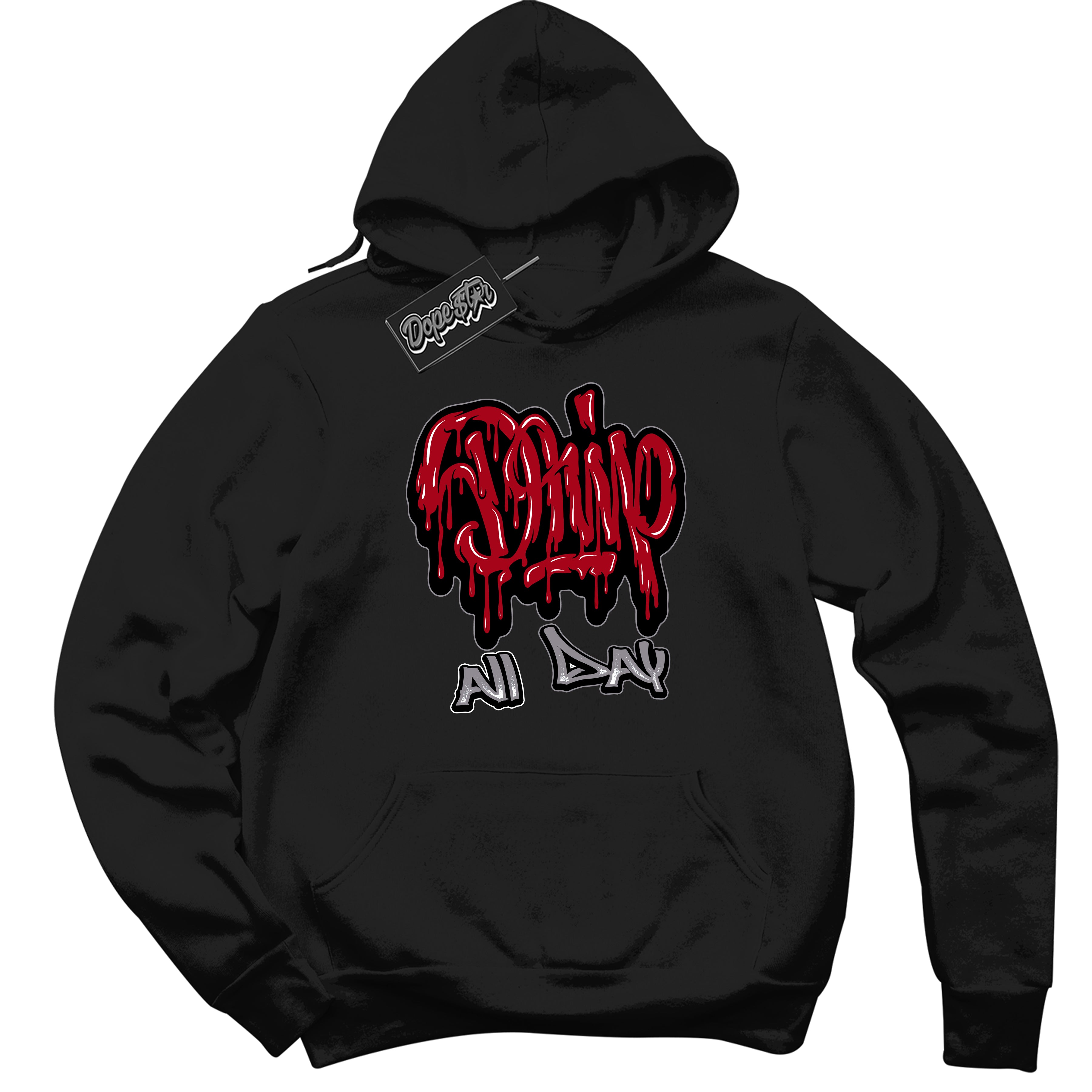 Cool Black Hoodie with “ Drip All Day ” design that Perfectly Matches Bred Reimagined 4s Jordans.