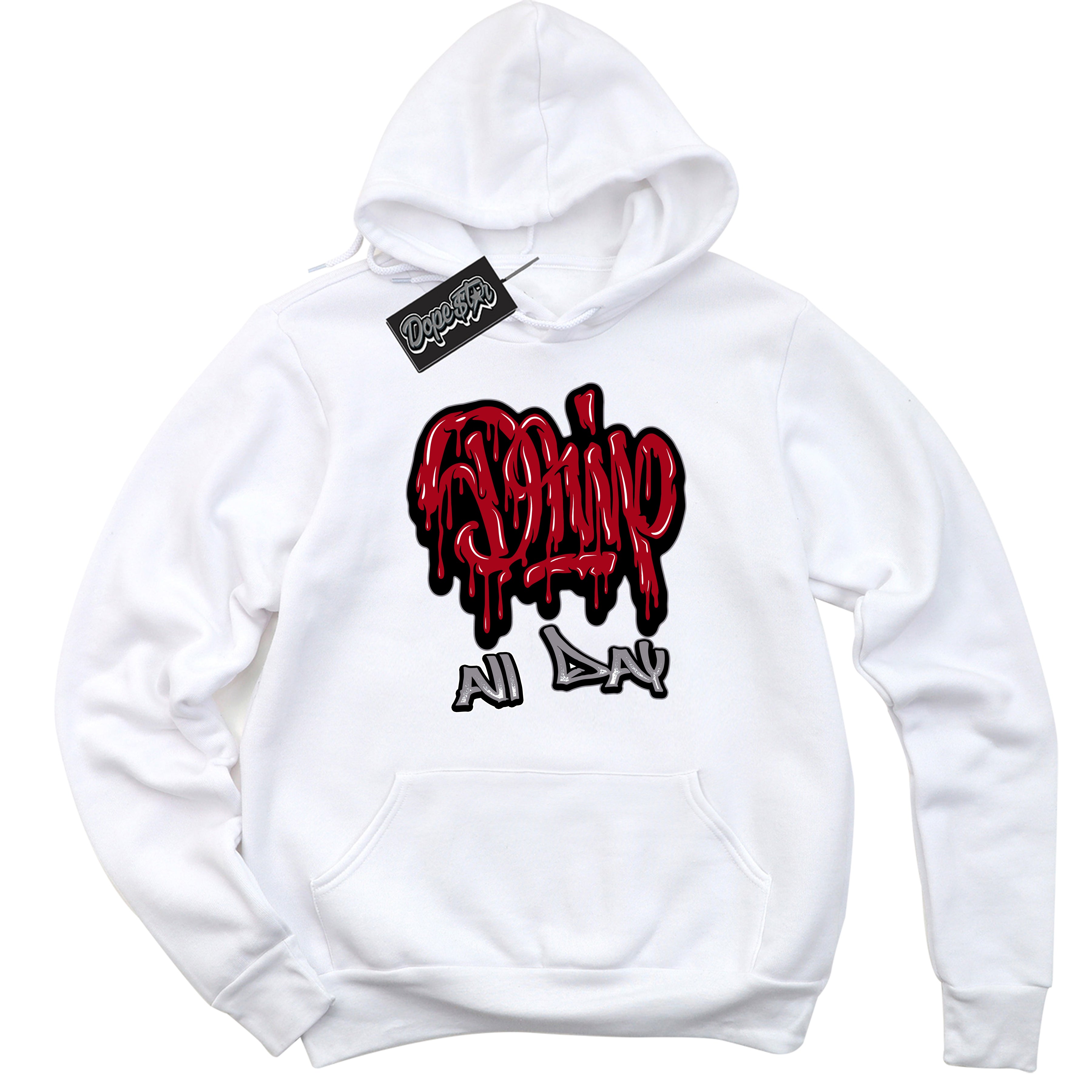Cool White Hoodie with “ Drip All Day ” design that Perfectly Matches Bred Reimagined 4s Jordans.