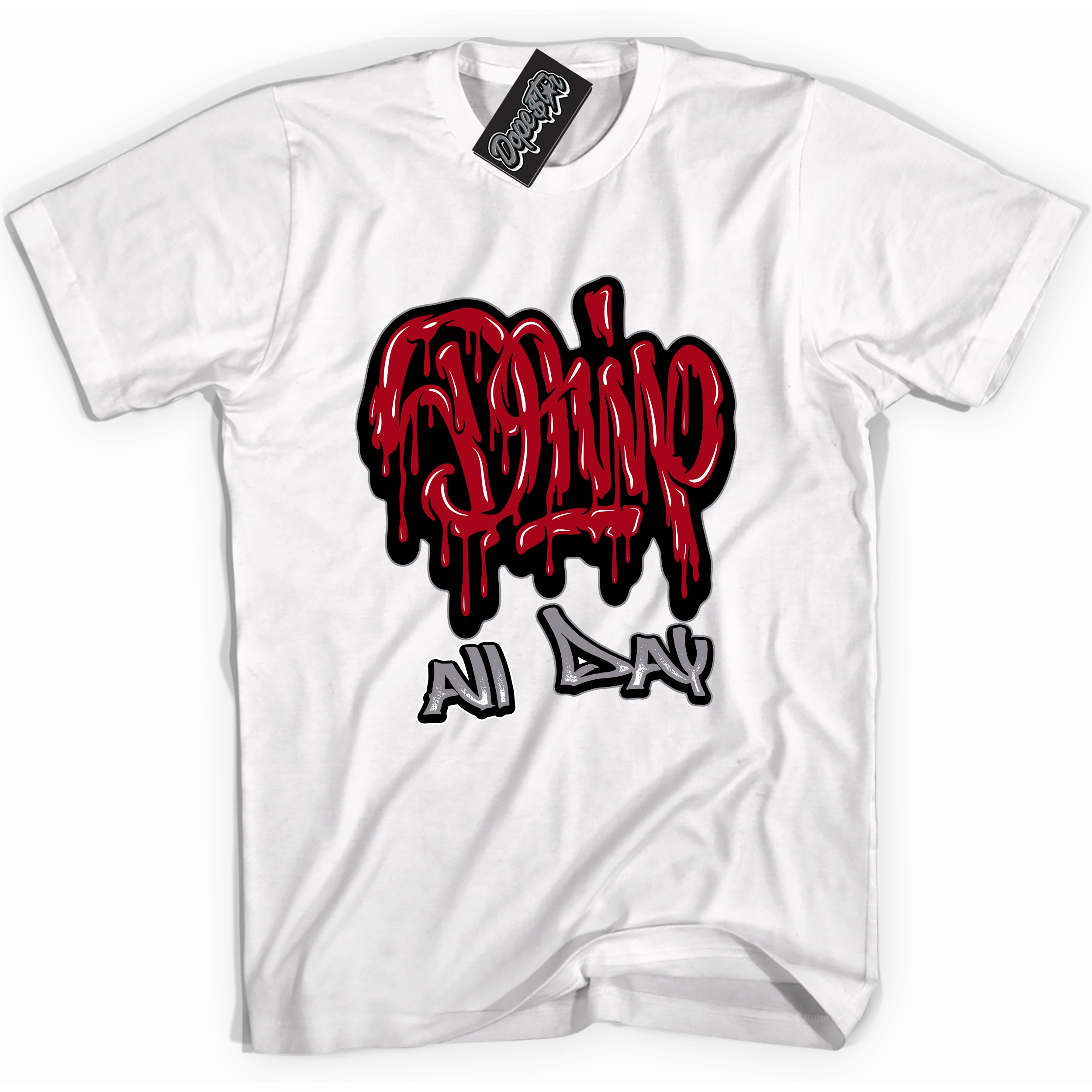 Cool White Shirt with “ Drip All Day” design that perfectly matches Bred Reimagined 4s Jordans.