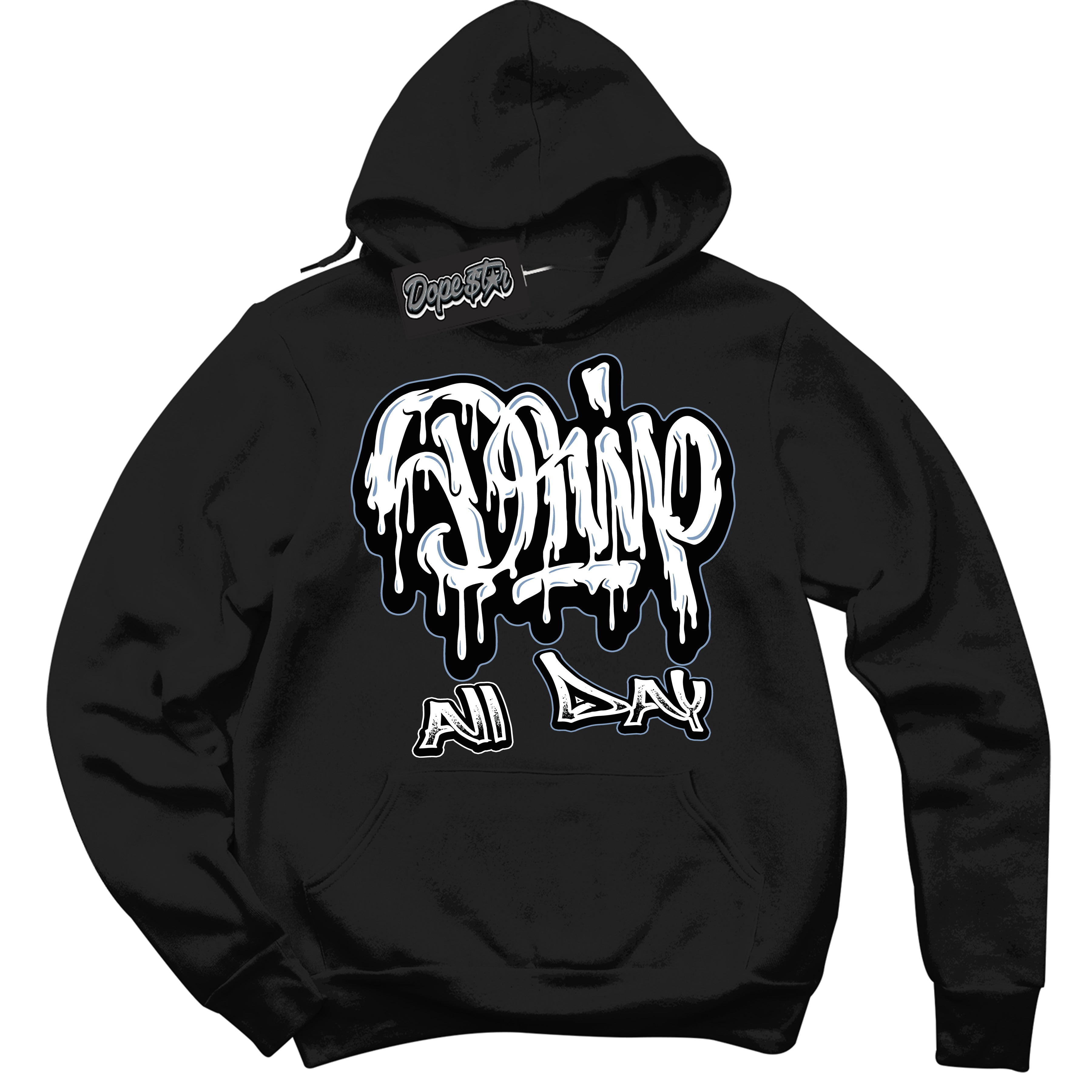 Cool Black Hoodie with “ Drip All Day ” design that Perfectly Matches Reverse Oreo 6s Sneakers.