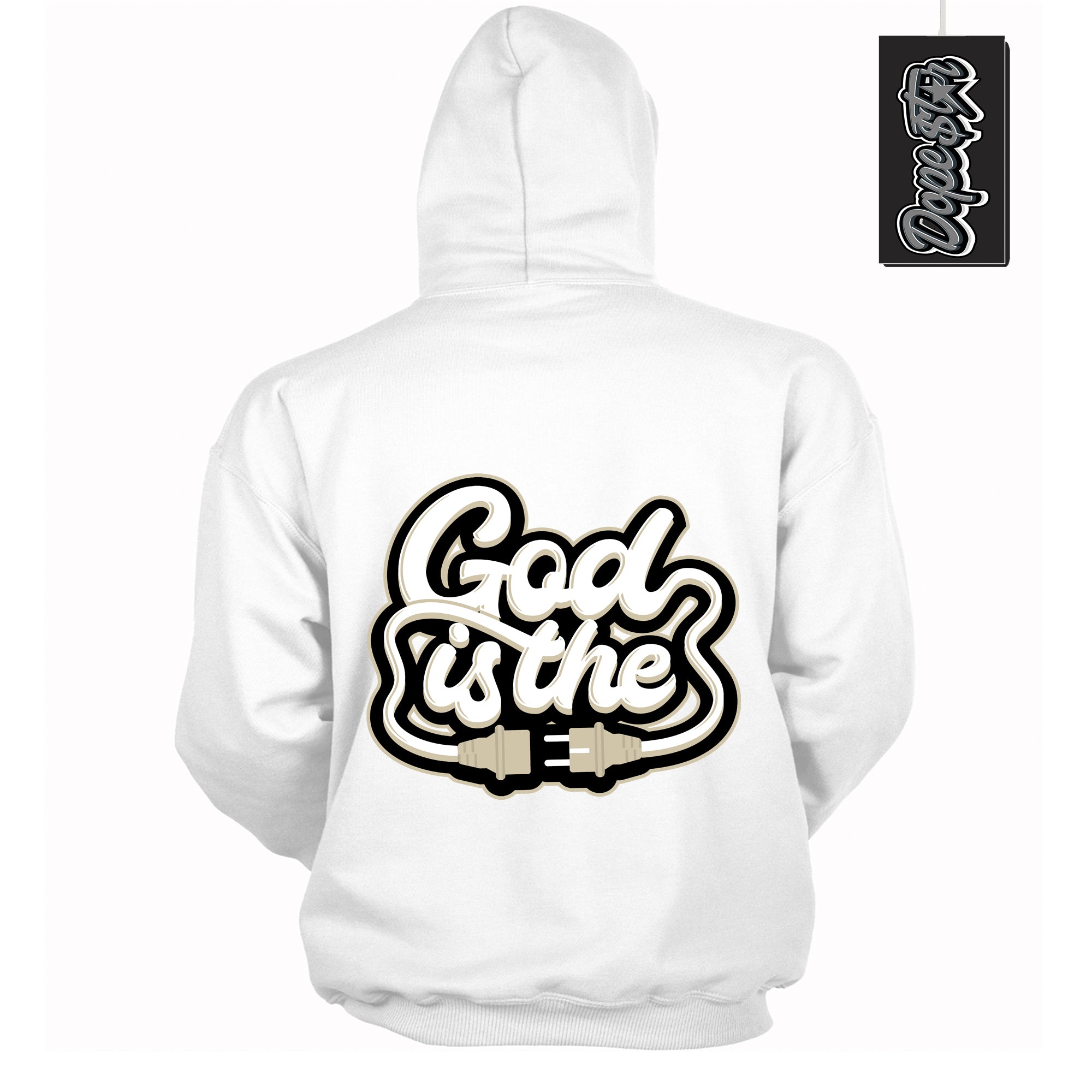 Cool White Hoodie with “ God Is The ” design that Perfectly Matches Gratitude 11s Sneakers.