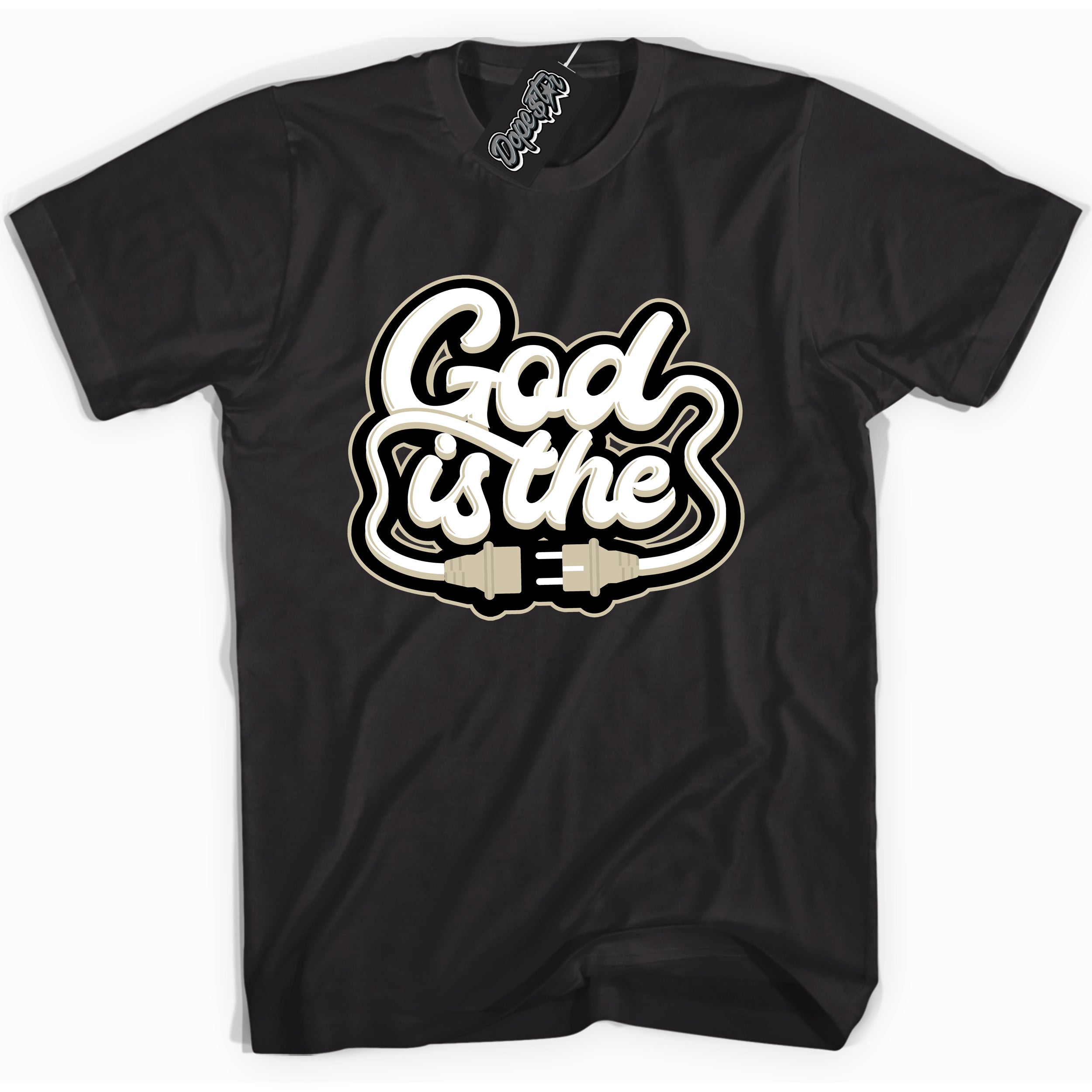 Cool Black graphic tee with “ God Is The Plug ” print, that perfectly matches GRATITUDE 11s sneakers