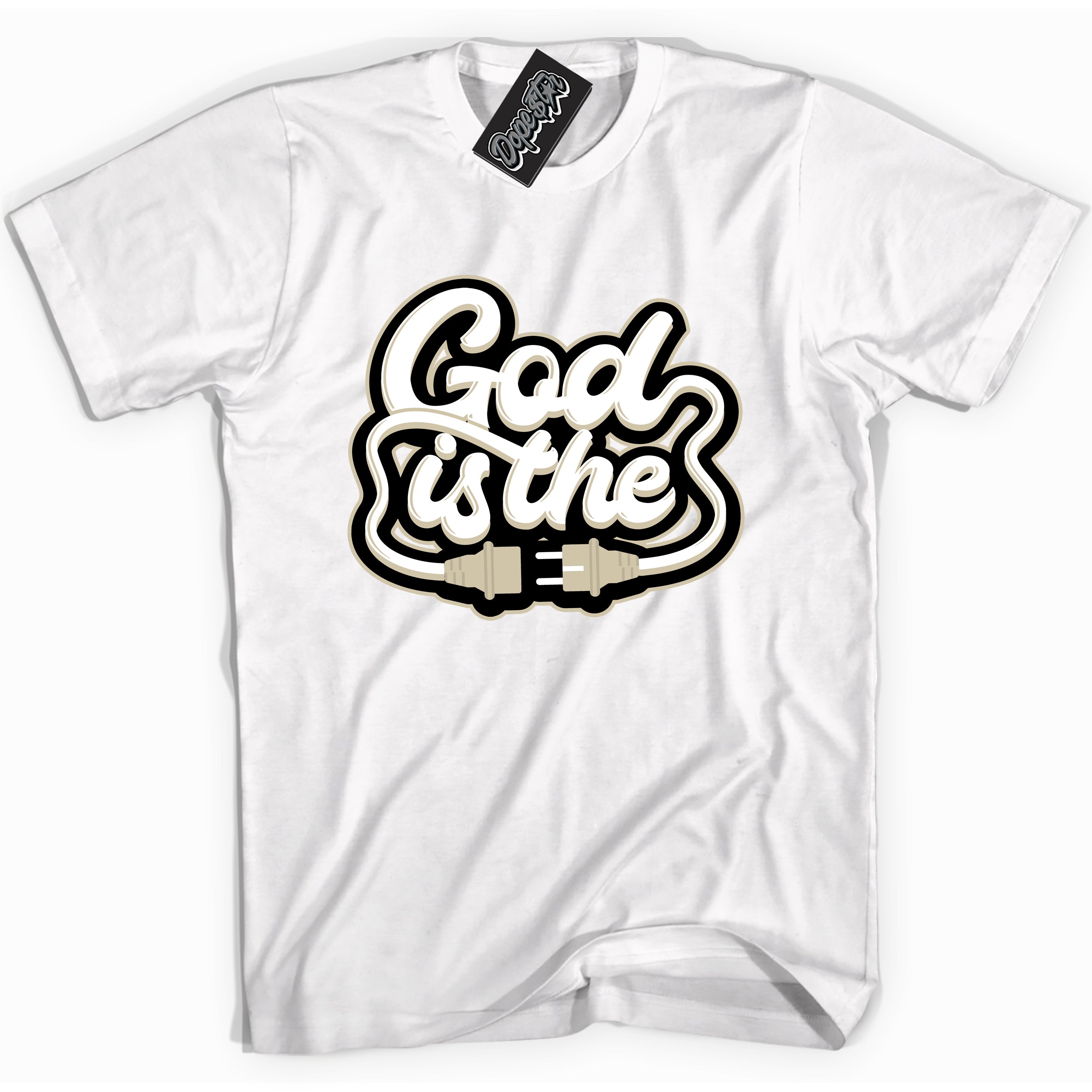 Cool White graphic tee with “ God Is The Plug ” print, that perfectly matches GRATITUDE 11s sneakers