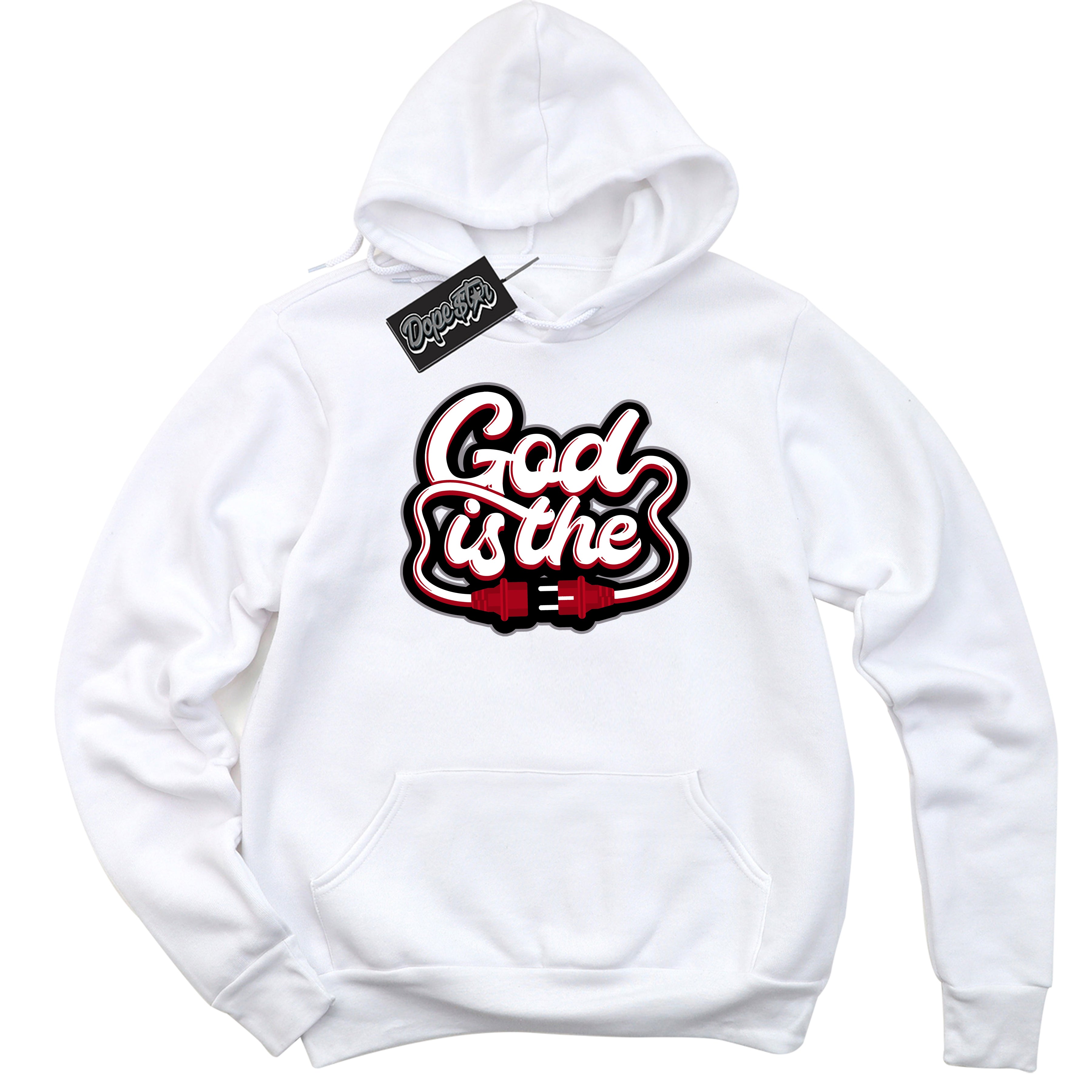 Cool White Hoodie with “ God Is The ” design that Perfectly Matches Bred Reimagined 4s Jordans.