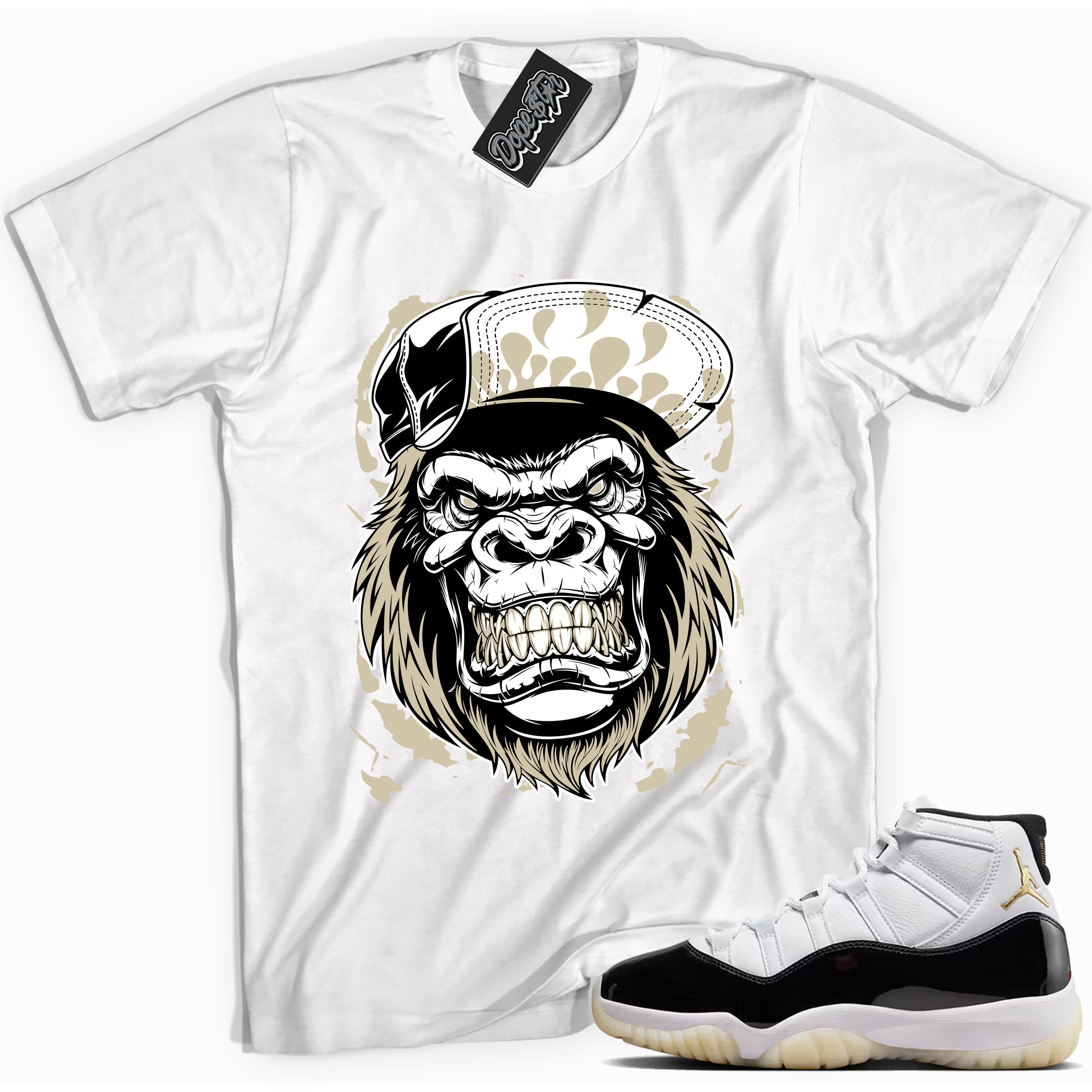 Cool White graphic tee with “ Gorilla Beast ” print, that perfectly matches AIR JORDAN 11 GRATITUDE sneakers
