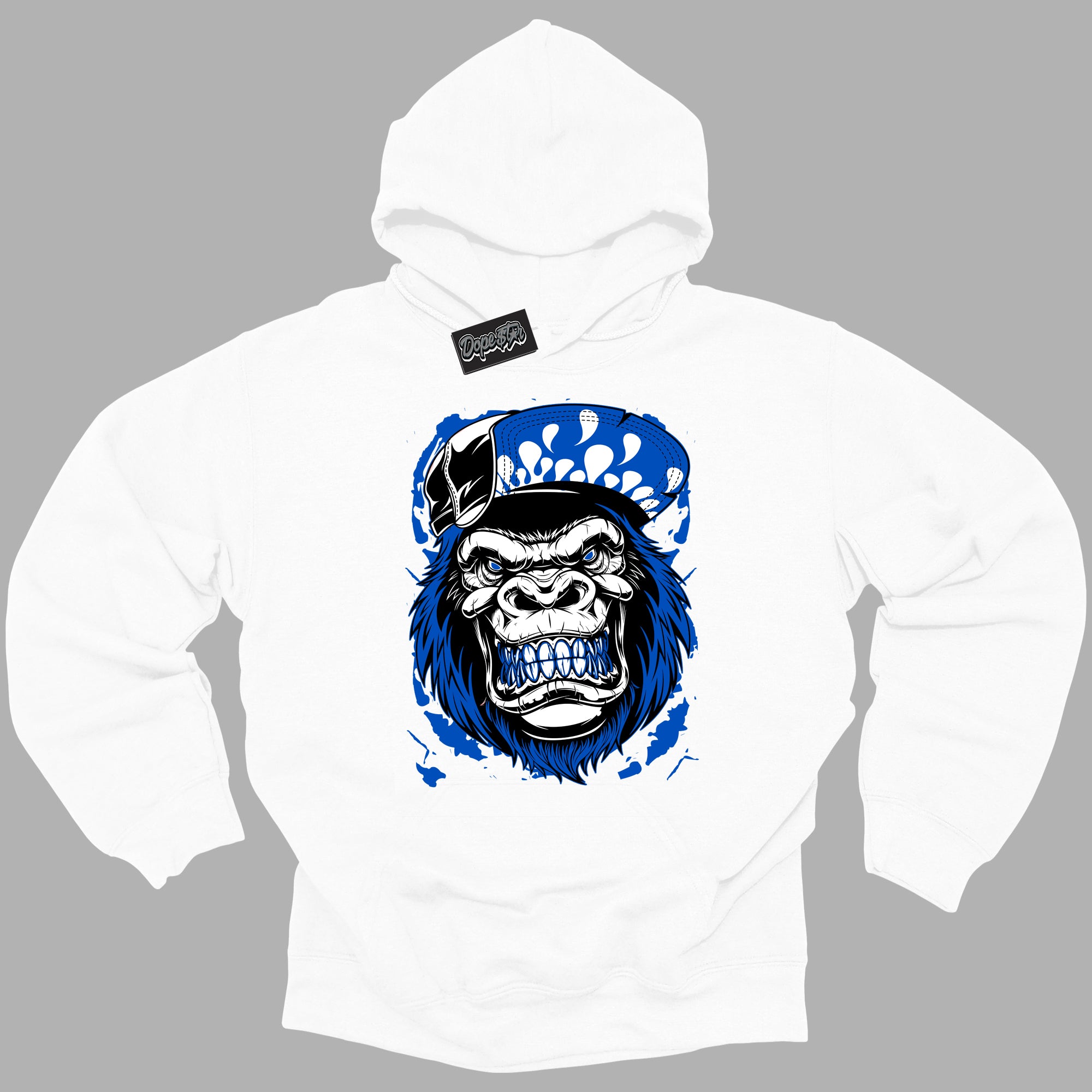 Cool White Hoodie with “ Gorilla Beast ” design that Perfectly Matches Royal Reimagined 1s Sneakers.
