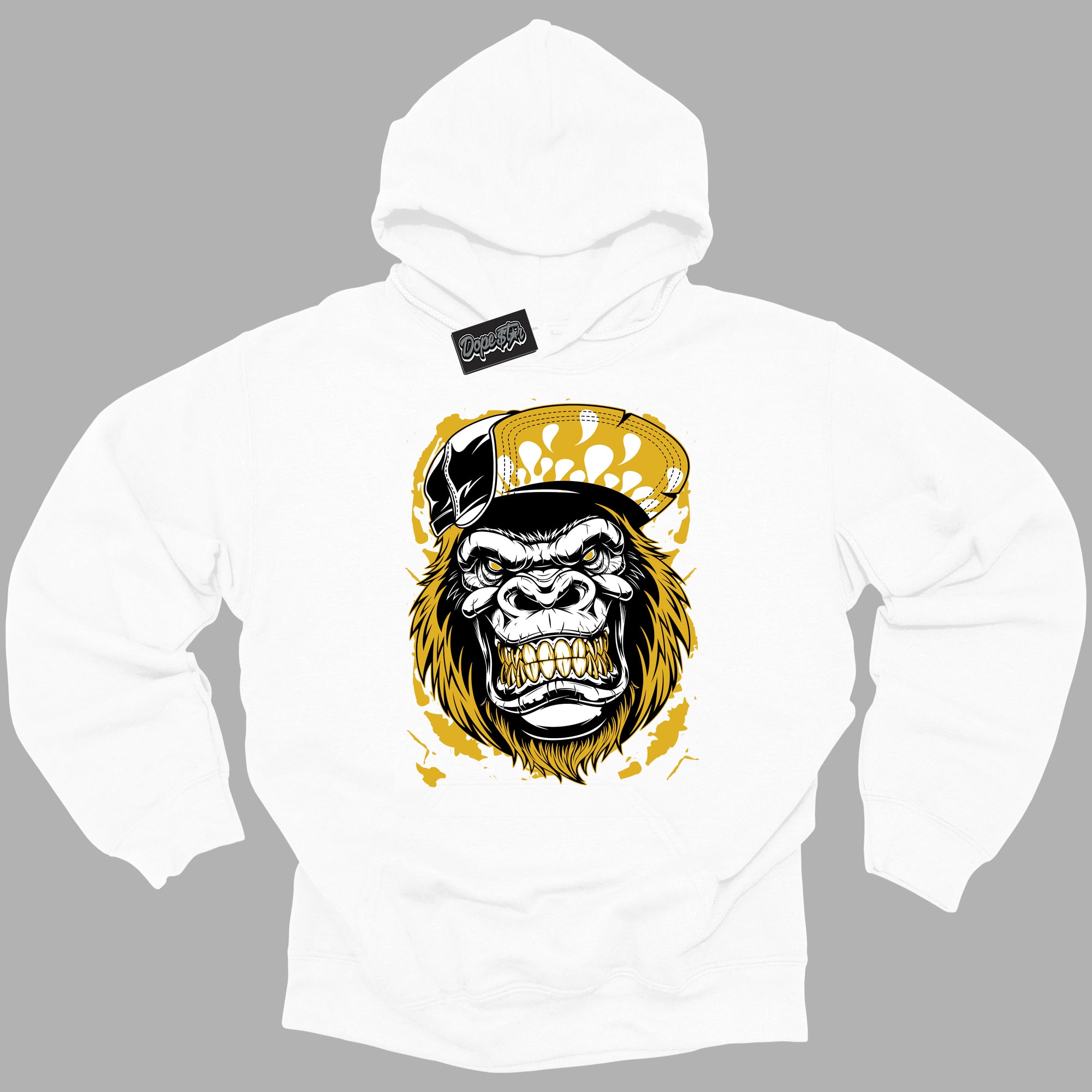 Cool White Hoodie with “ Gorilla Beast ” design that Perfectly Matches Yellow Ochre 6s Sneakers.