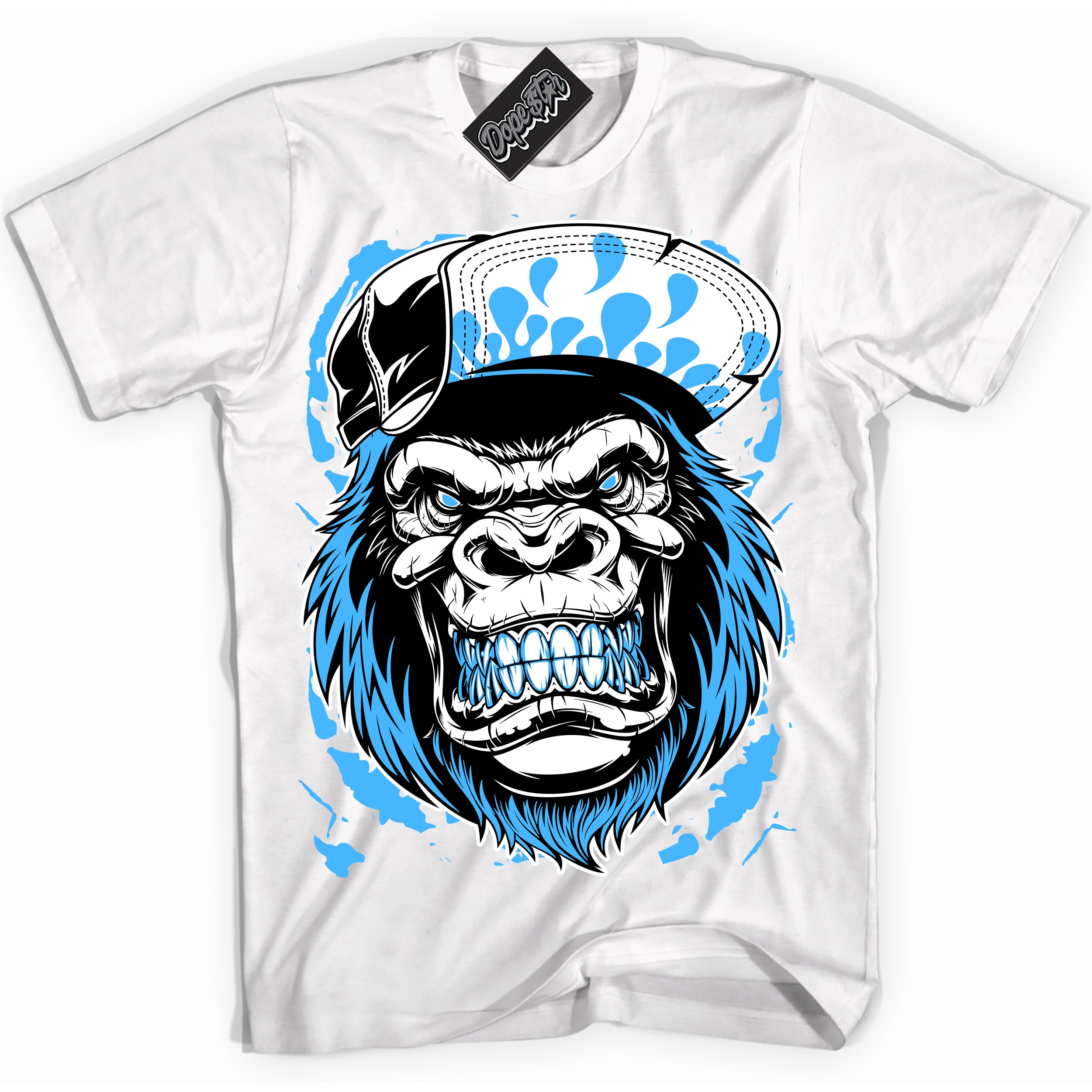 Cool White graphic tee with “ Gorilla Beast ” design, that perfectly matches Powder Blue 9s sneakers