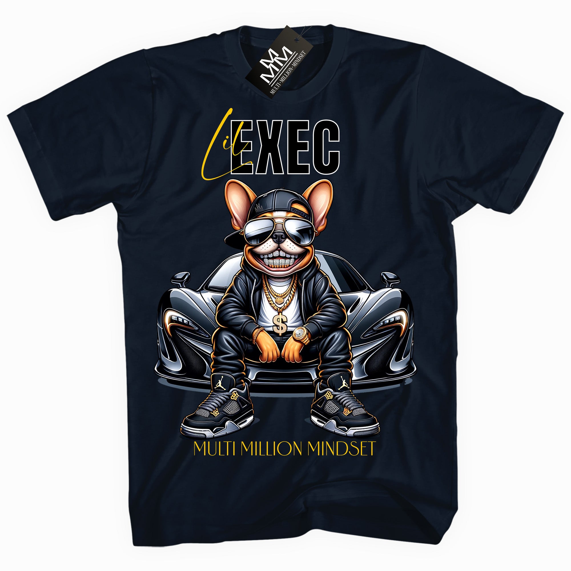 Mind Blowin lil EXEC® Grillin Grind Frenchie Graphic Navy Tee By Multi Million Mindset®