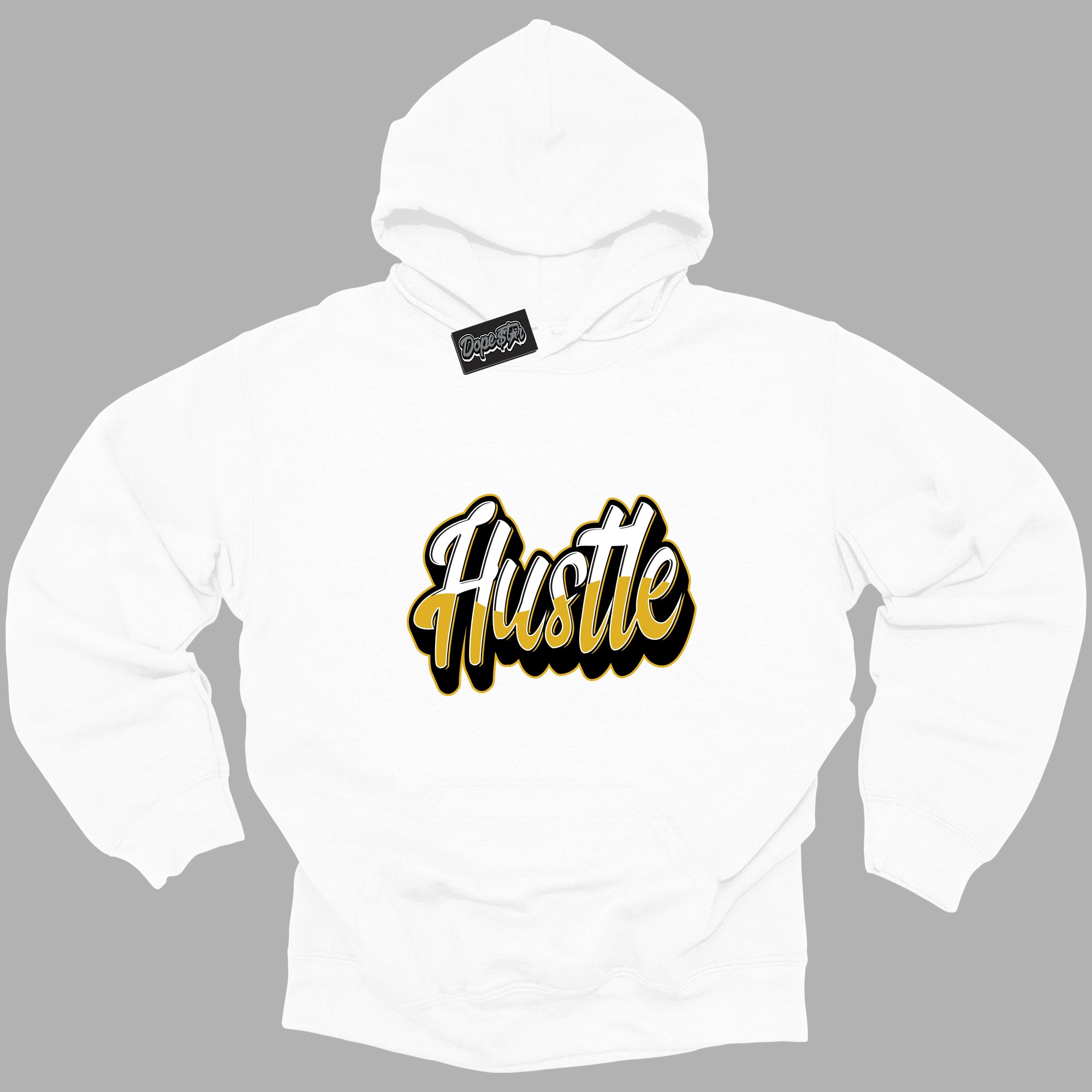 Cool White Hoodie with “ Hustle ” design that Perfectly Matches Yellow Ochre 6s Sneakers.