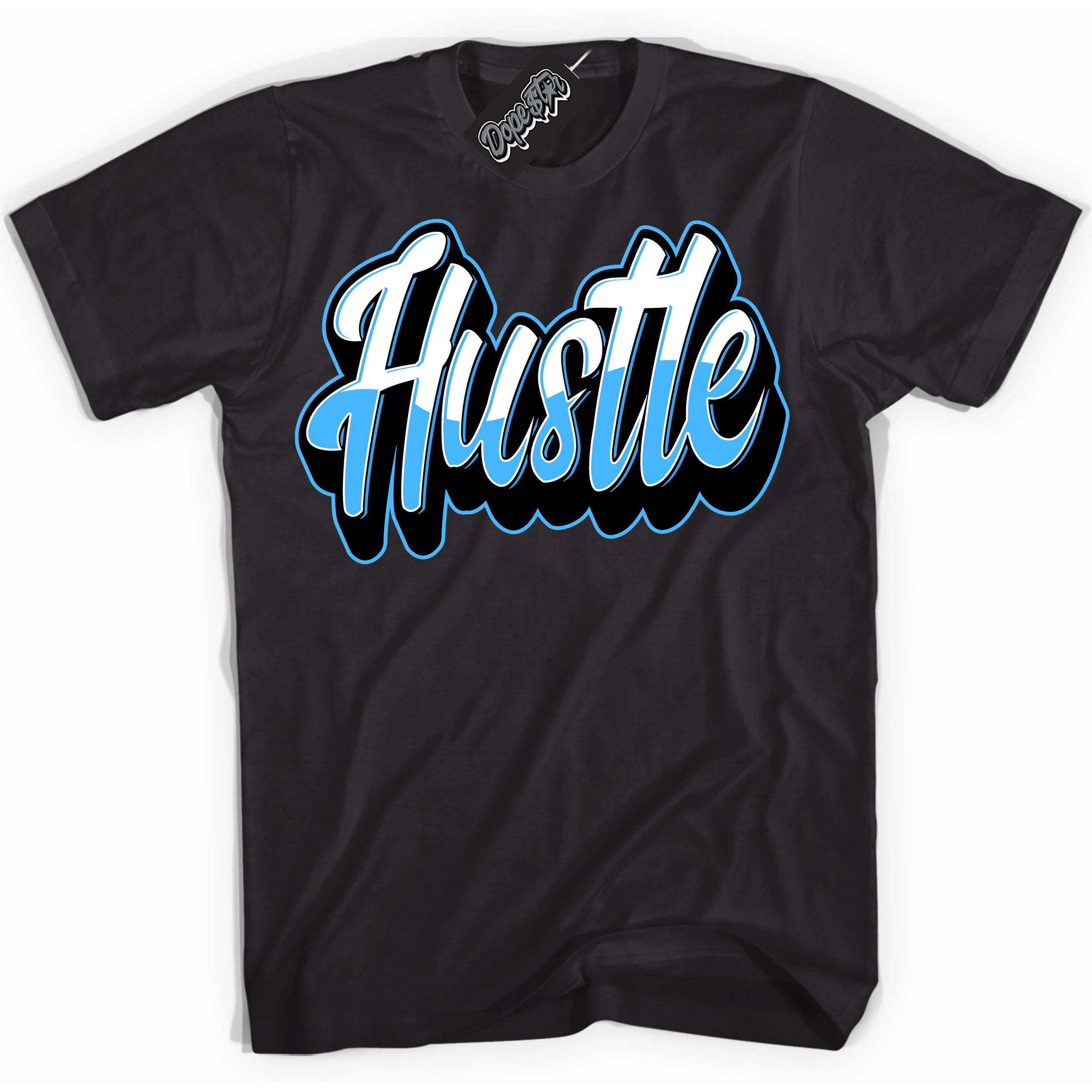 Cool Black graphic tee with “ Hustle 2 ” design, that perfectly matches Powder Blue 9s sneakers