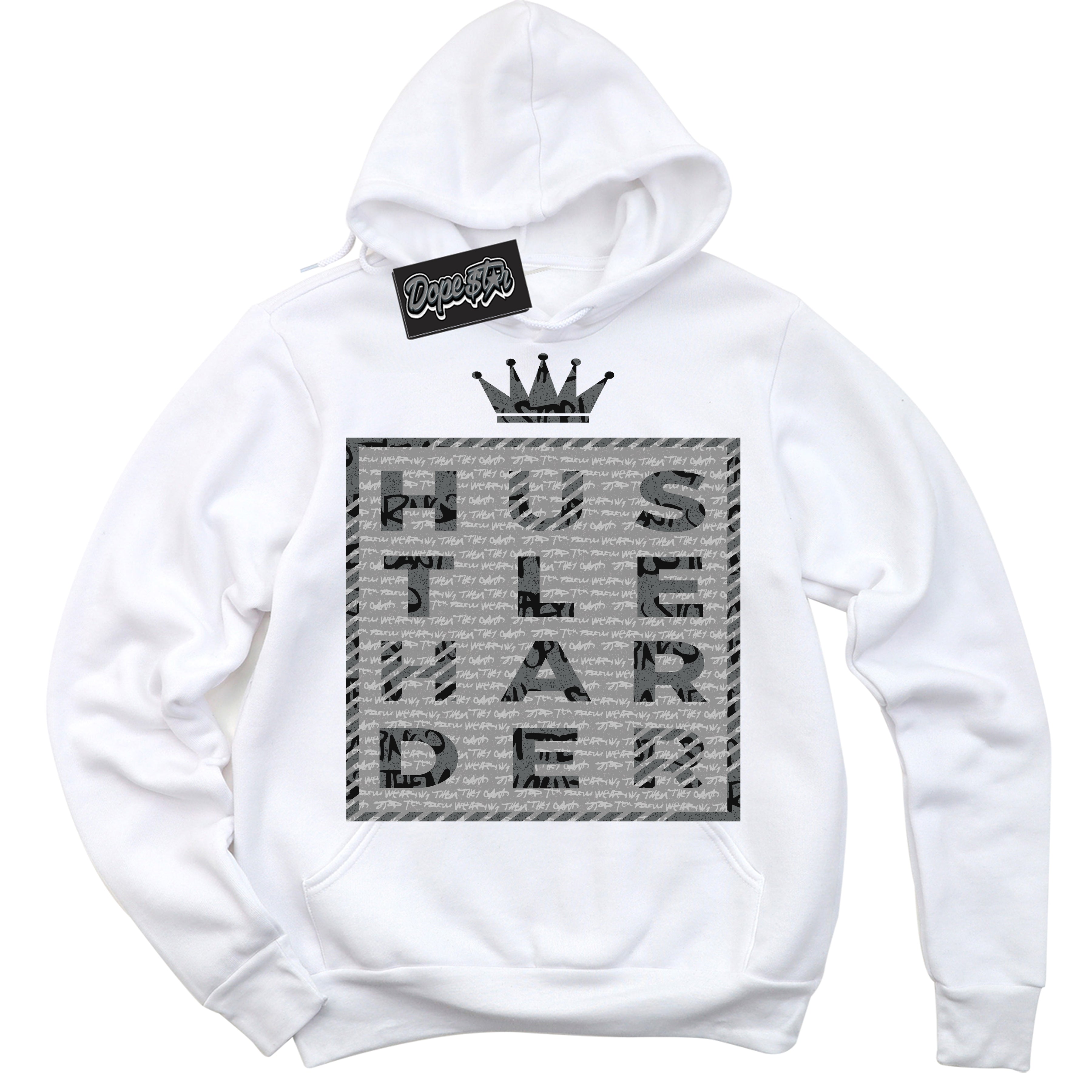 Cool White Hoodie with “ Hustle Harder ” design that Perfectly Matches Rebellionaire 1s Sneakers.