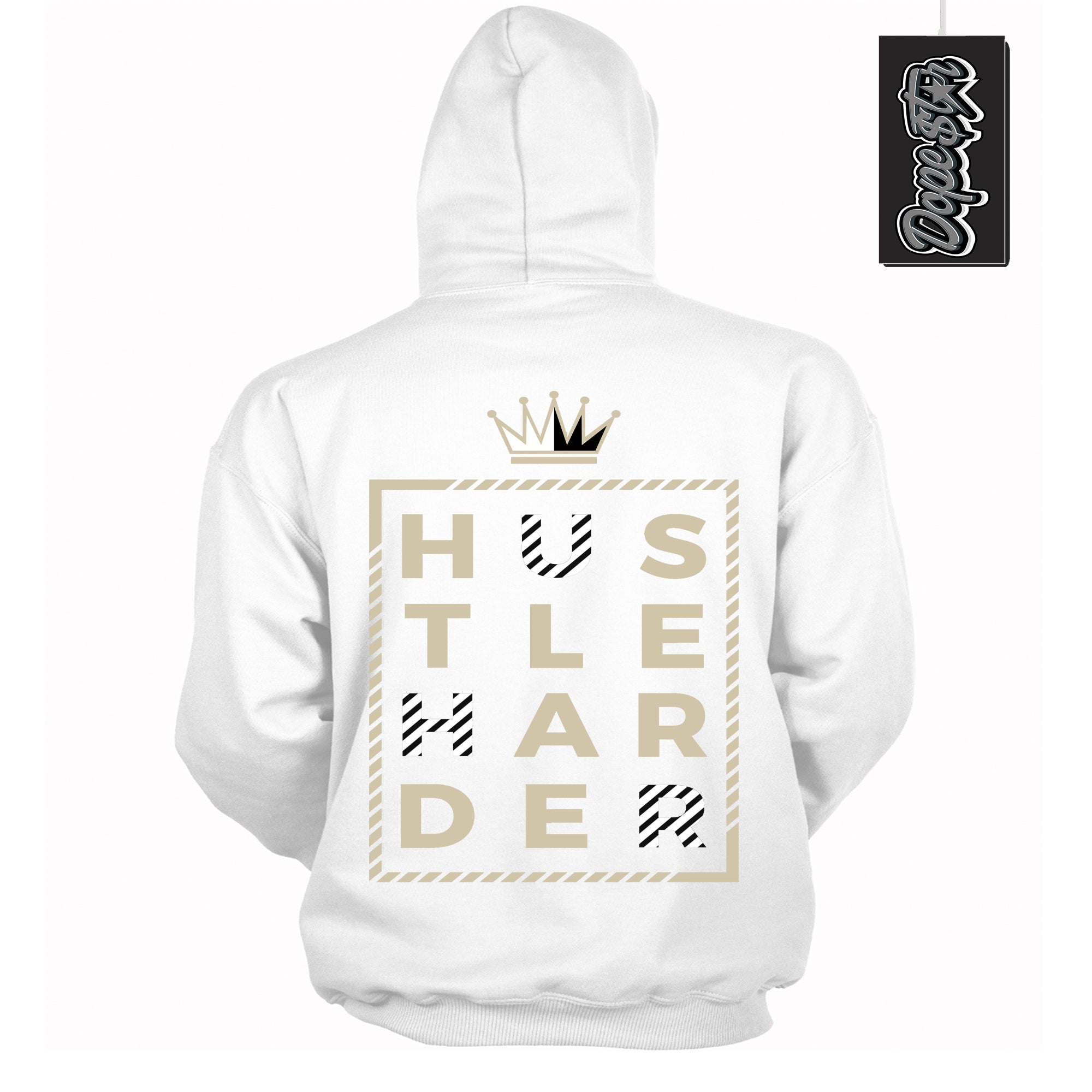Cool White Hoodie with “ Hustle Harder ” design that Perfectly Matches Gratitude 11s Sneakers.