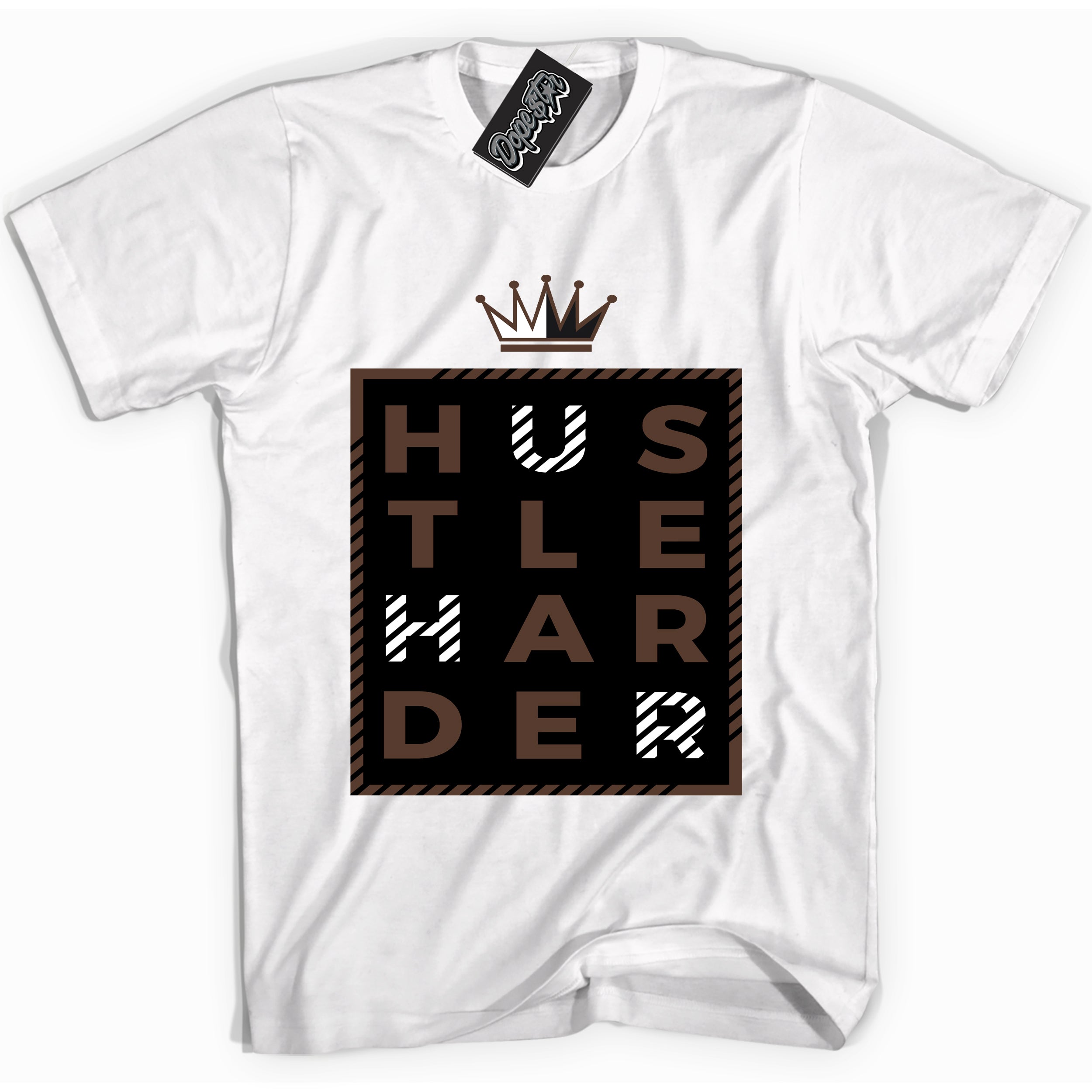 Cool White graphic tee with “ Hustle Harder ” design, that perfectly matches Palomino 1s sneakers