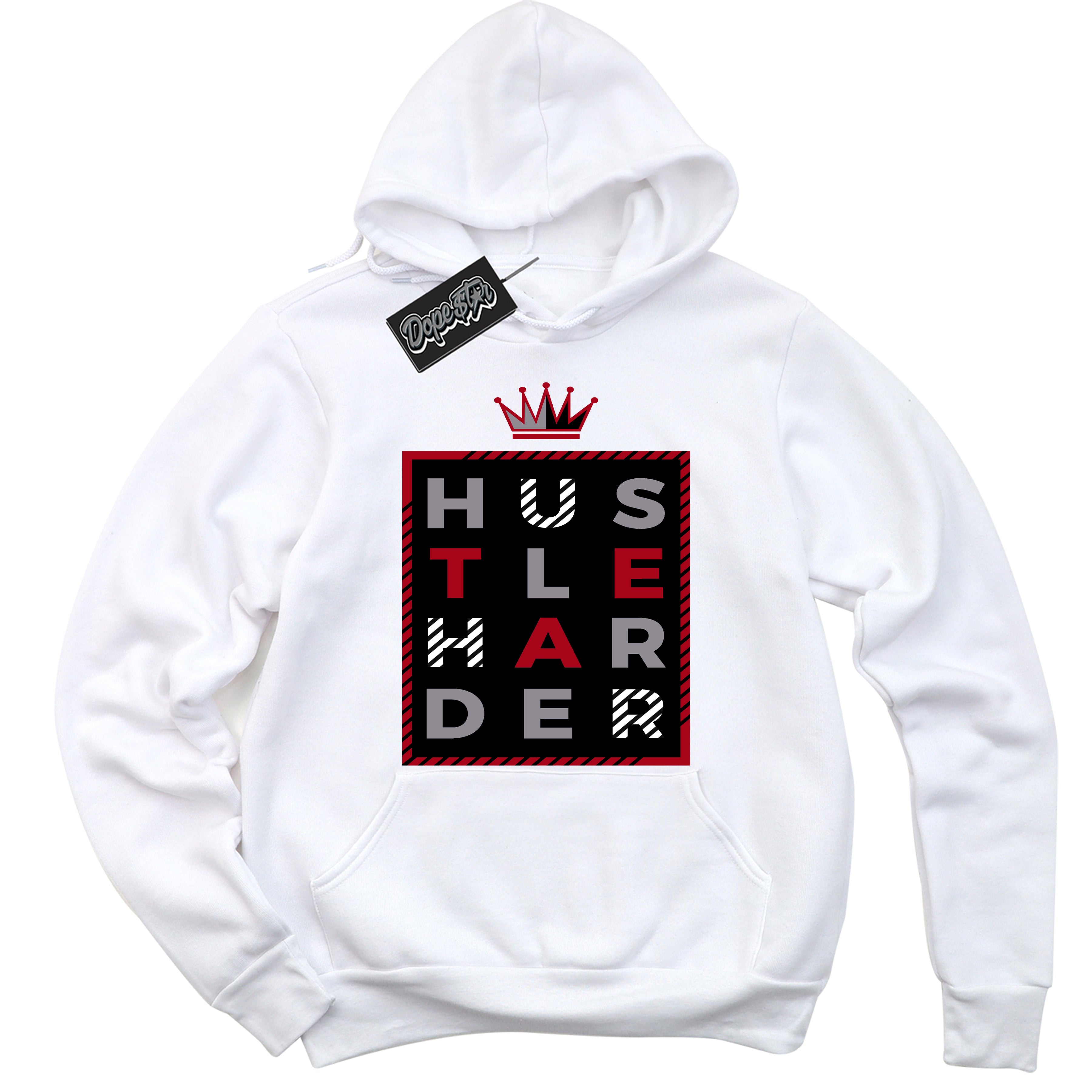 Cool White Hoodie with “ Hustle Harder ” design that Perfectly Matches Bred Reimagined 4s Jordans.